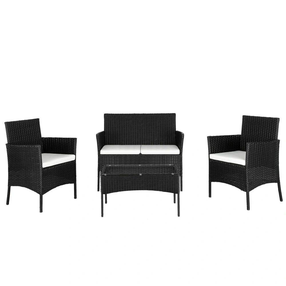 2pcs Arm Chairs 1pc Love Seat & Tempered Glass Coffee Table Rattan Sofa Set Black view 15