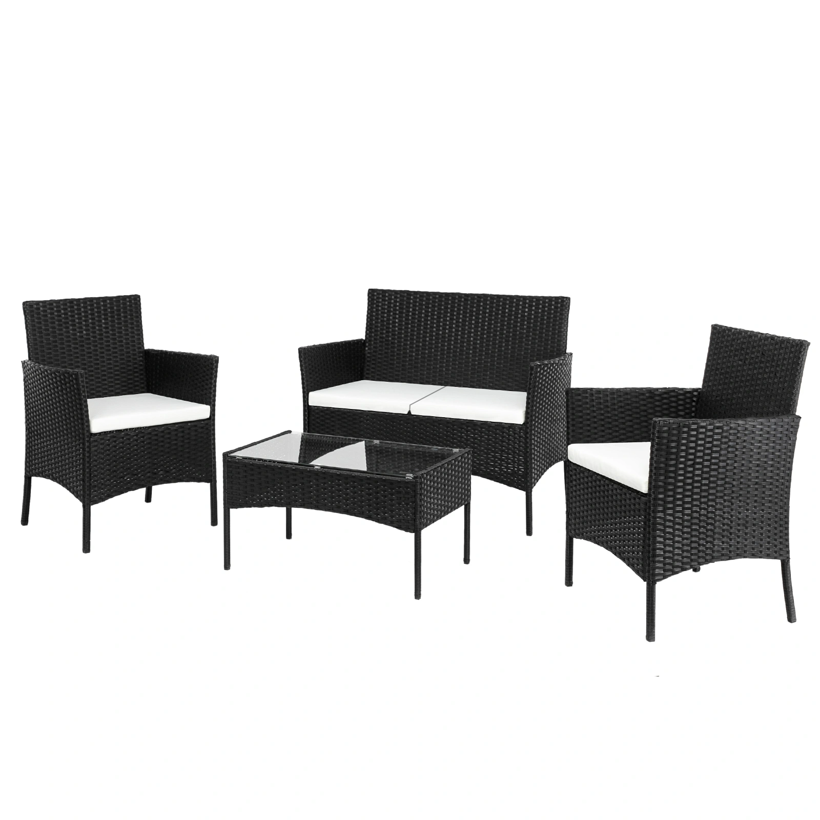 2pcs Arm Chairs 1pc Love Seat & Tempered Glass Coffee Table Rattan Sofa Set Black view 17