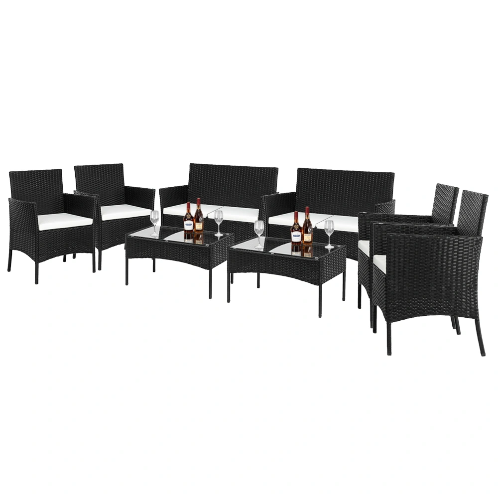 2pcs Arm Chairs 1pc Love Seat & Tempered Glass Coffee Table Rattan Sofa Set Black view 20
