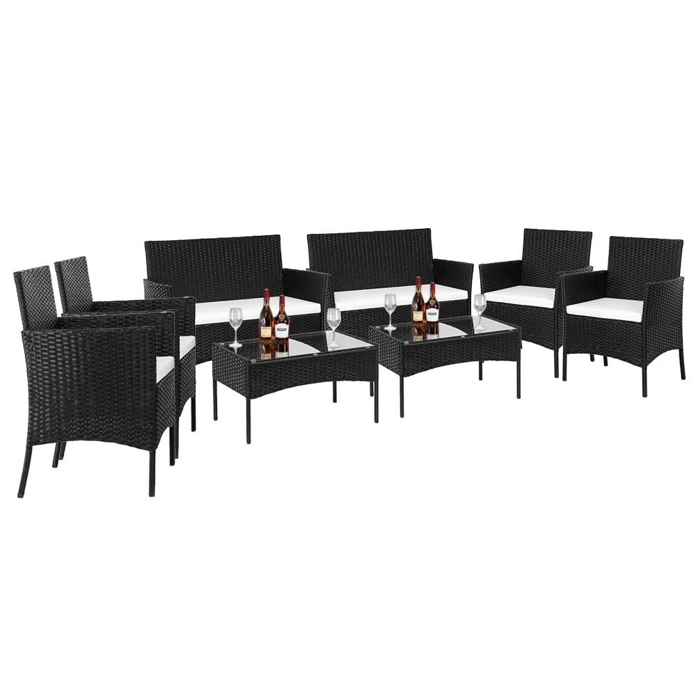 2pcs Arm Chairs 1pc Love Seat & Tempered Glass Coffee Table Rattan Sofa Set Black view 22