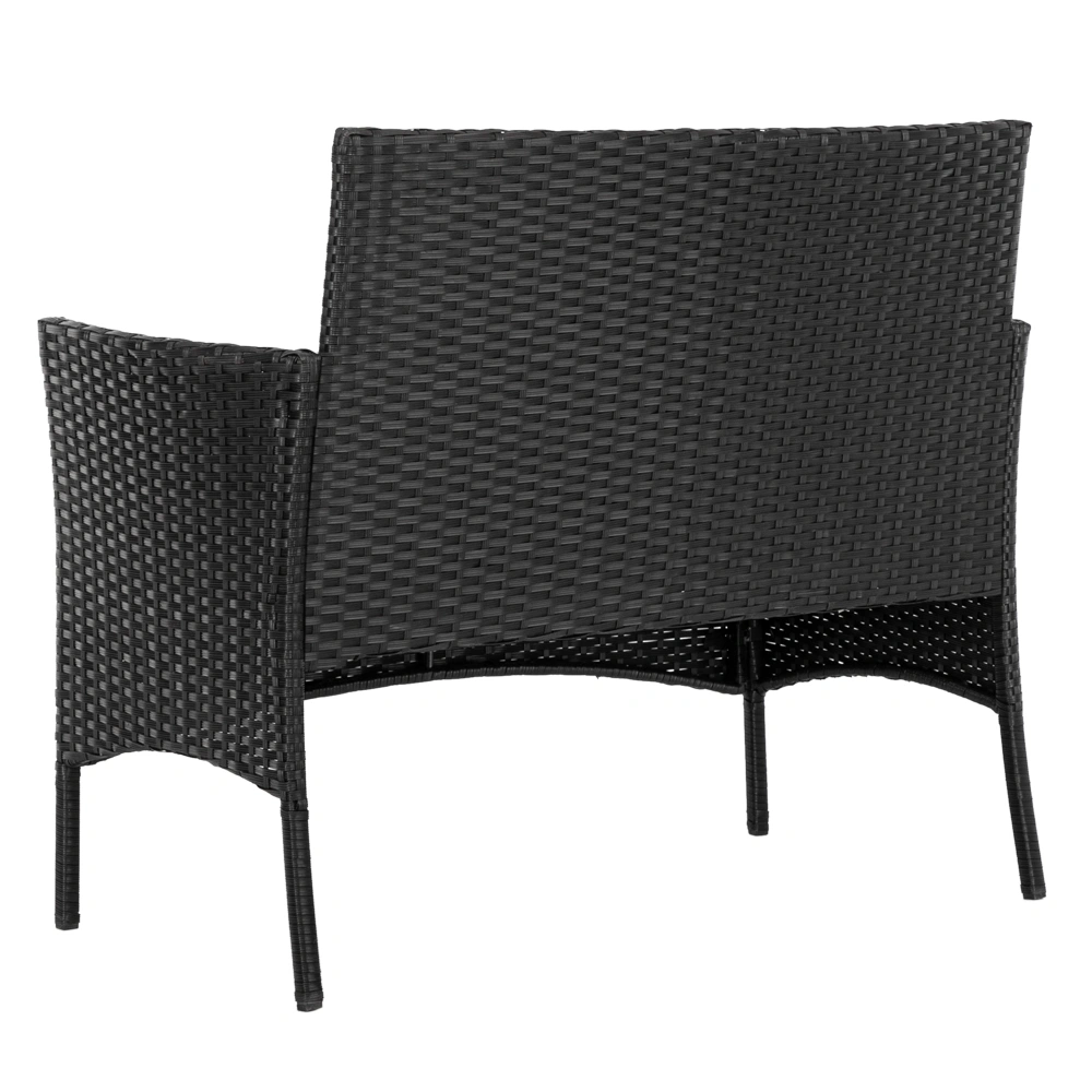 2pcs Arm Chairs 1pc Love Seat & Tempered Glass Coffee Table Rattan Sofa Set Black view 24