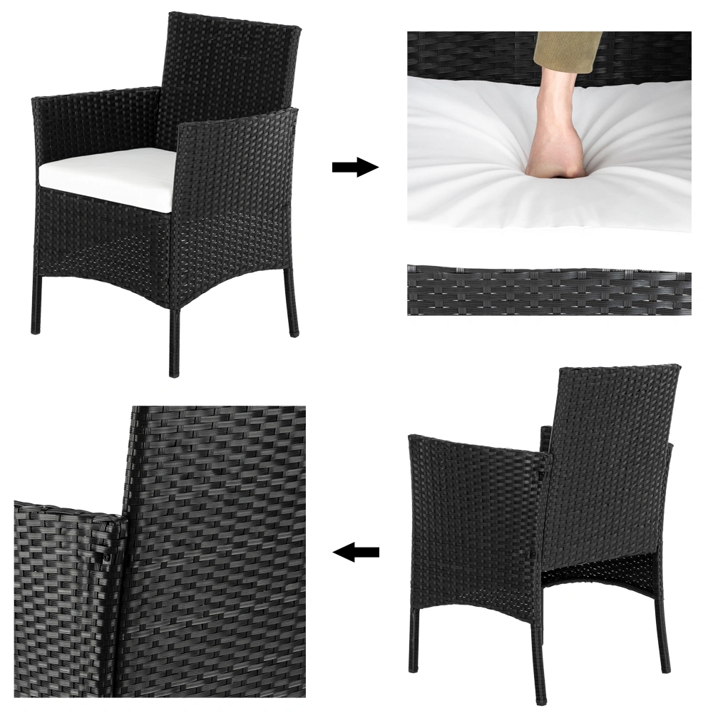 2pcs Arm Chairs 1pc Love Seat & Tempered Glass Coffee Table Rattan Sofa Set Black view 26