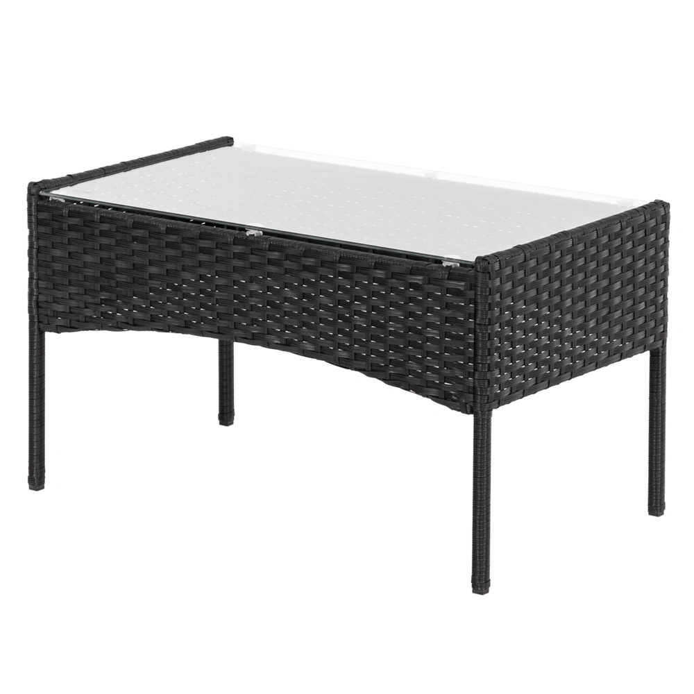 2pcs Arm Chairs 1pc Love Seat & Tempered Glass Coffee Table Rattan Sofa Set Black view 30