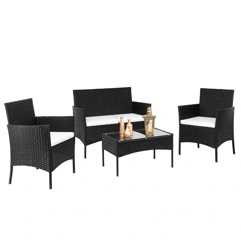 2pcs Arm Chairs 1pc Love Seat & Tempered Glass Coffee Table Rattan Sofa Set Black view 32