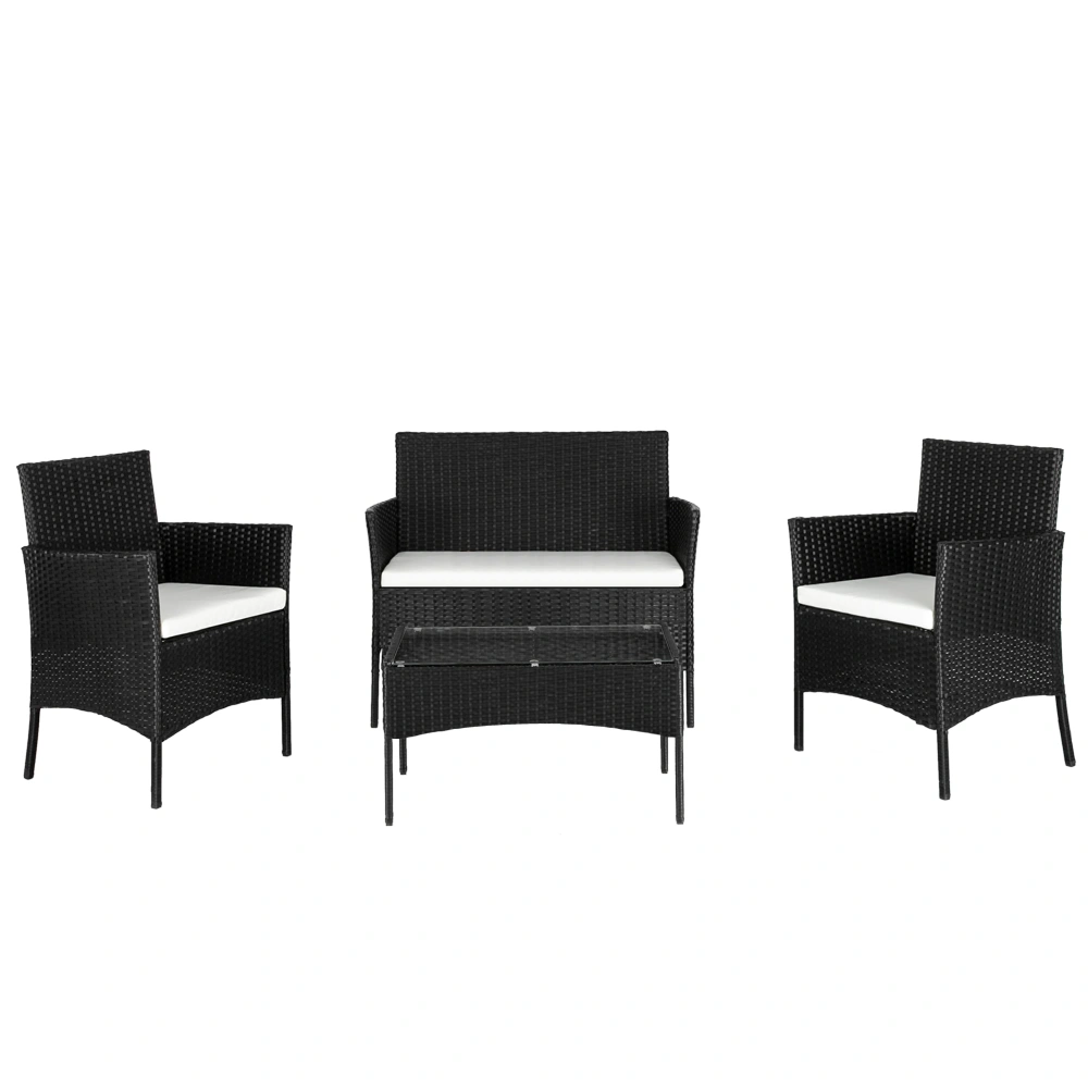 2pcs Arm Chairs 1pc Love Seat & Tempered Glass Coffee Table Rattan Sofa Set Black view 34