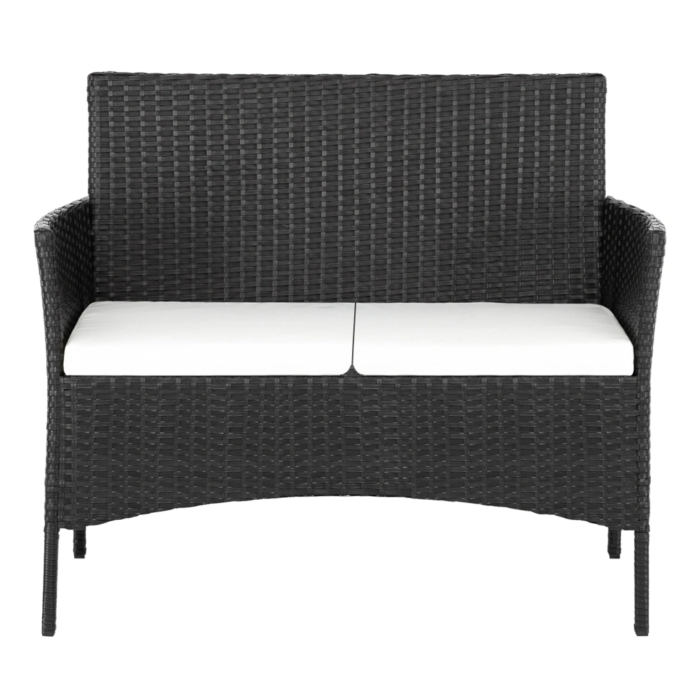 2pcs Arm Chairs 1pc Love Seat & Tempered Glass Coffee Table Rattan Sofa Set Black view 41