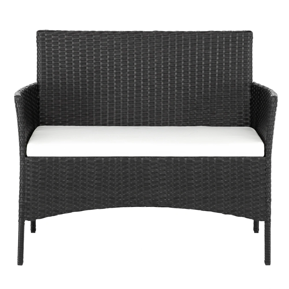 2pcs Arm Chairs 1pc Love Seat & Tempered Glass Coffee Table Rattan Sofa Set Black view 51