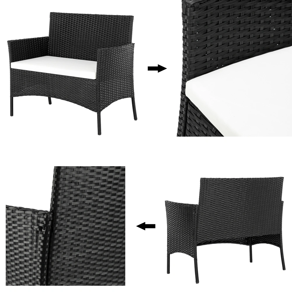 2pcs Arm Chairs 1pc Love Seat & Tempered Glass Coffee Table Rattan Sofa Set Black view 53