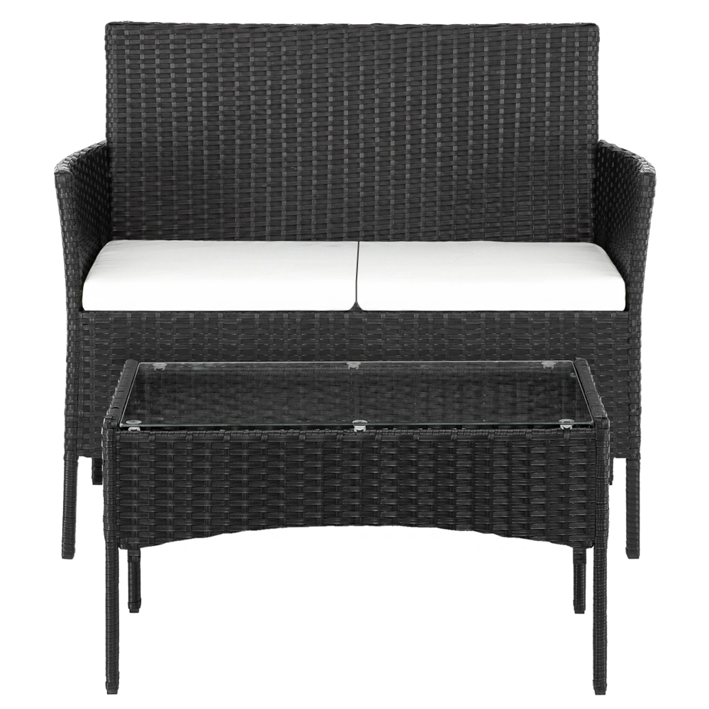 2pcs Arm Chairs 1pc Love Seat & Tempered Glass Coffee Table Rattan Sofa Set Black view 54