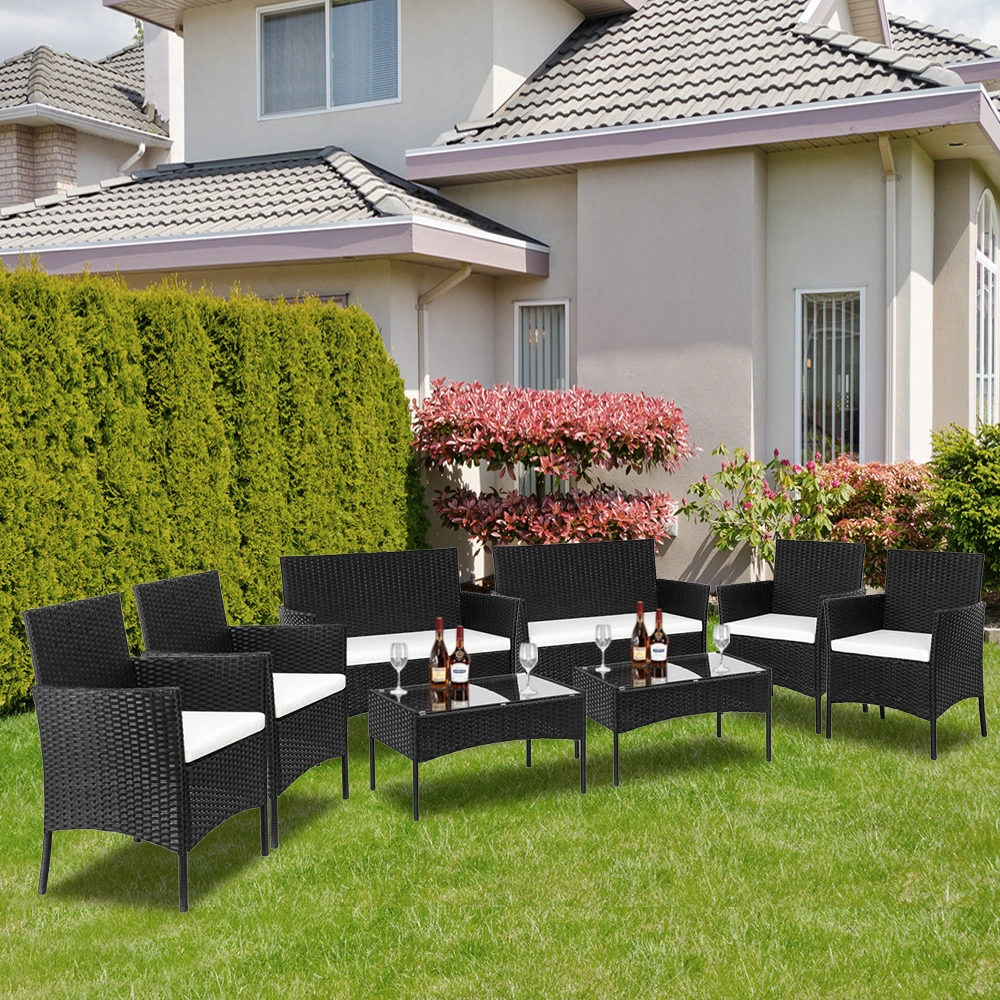 2pcs Arm Chairs 1pc Love Seat & Tempered Glass Coffee Table Rattan Sofa Set Black view 57
