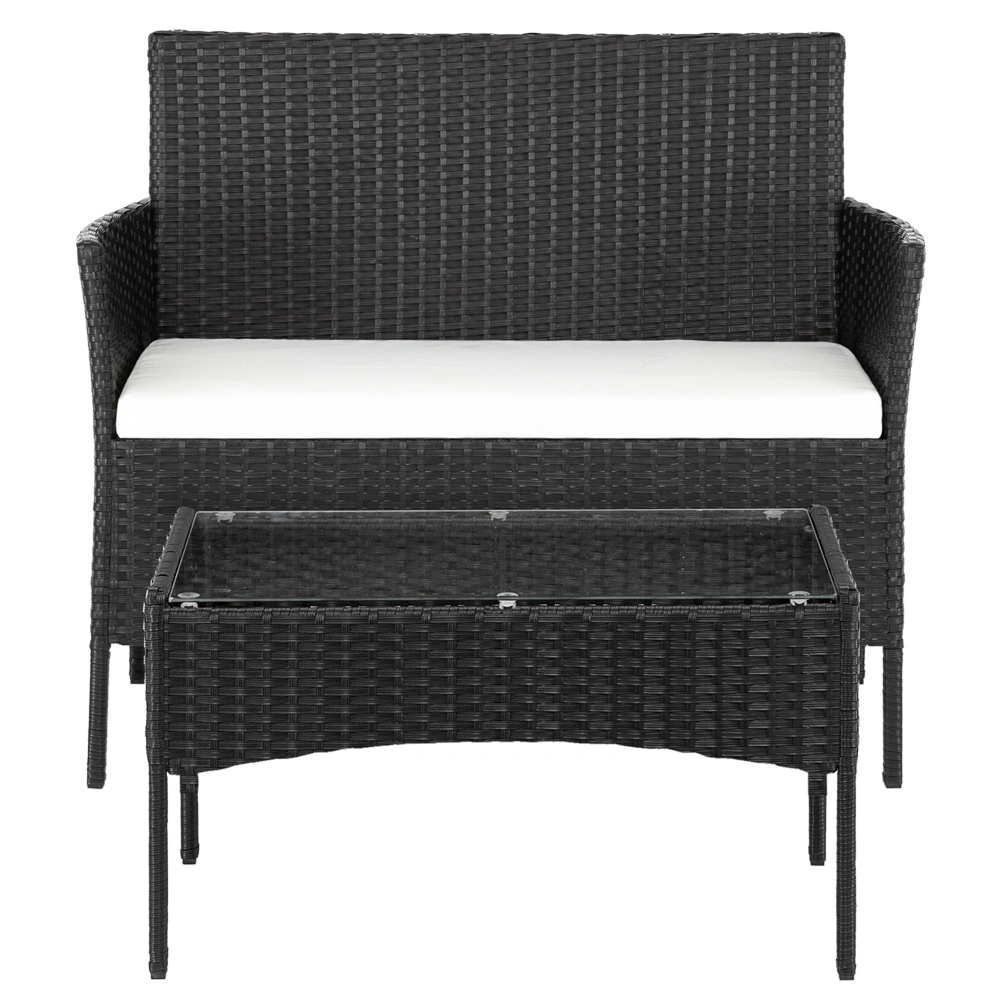 2pcs Arm Chairs 1pc Love Seat & Tempered Glass Coffee Table Rattan Sofa Set Black view 59