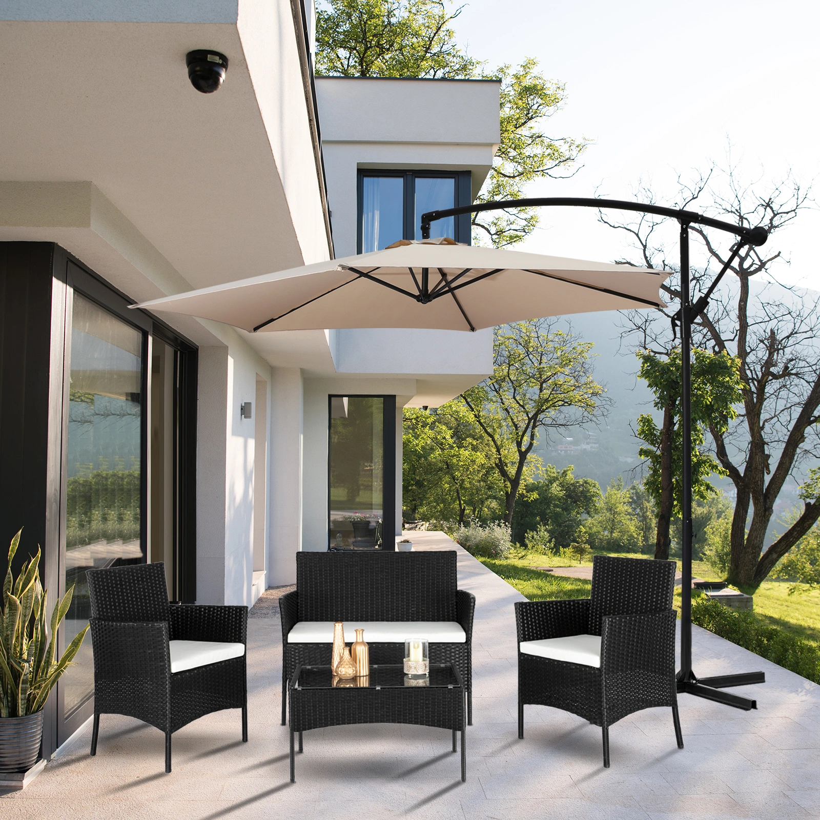 2pcs Arm Chairs 1pc Love Seat & Tempered Glass Coffee Table Rattan Sofa Set Black view 78