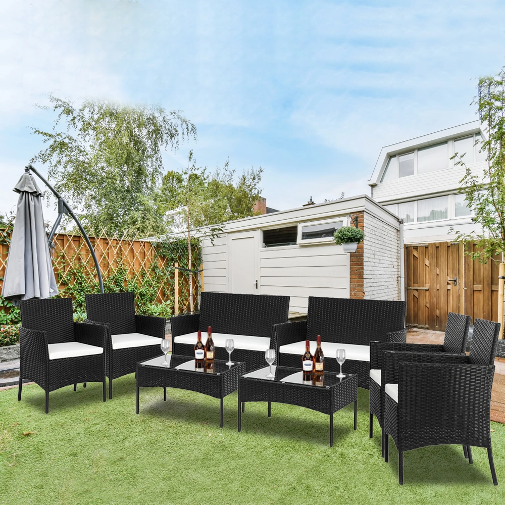 2pcs Arm Chairs 1pc Love Seat & Tempered Glass Coffee Table Rattan Sofa Set Black view 82