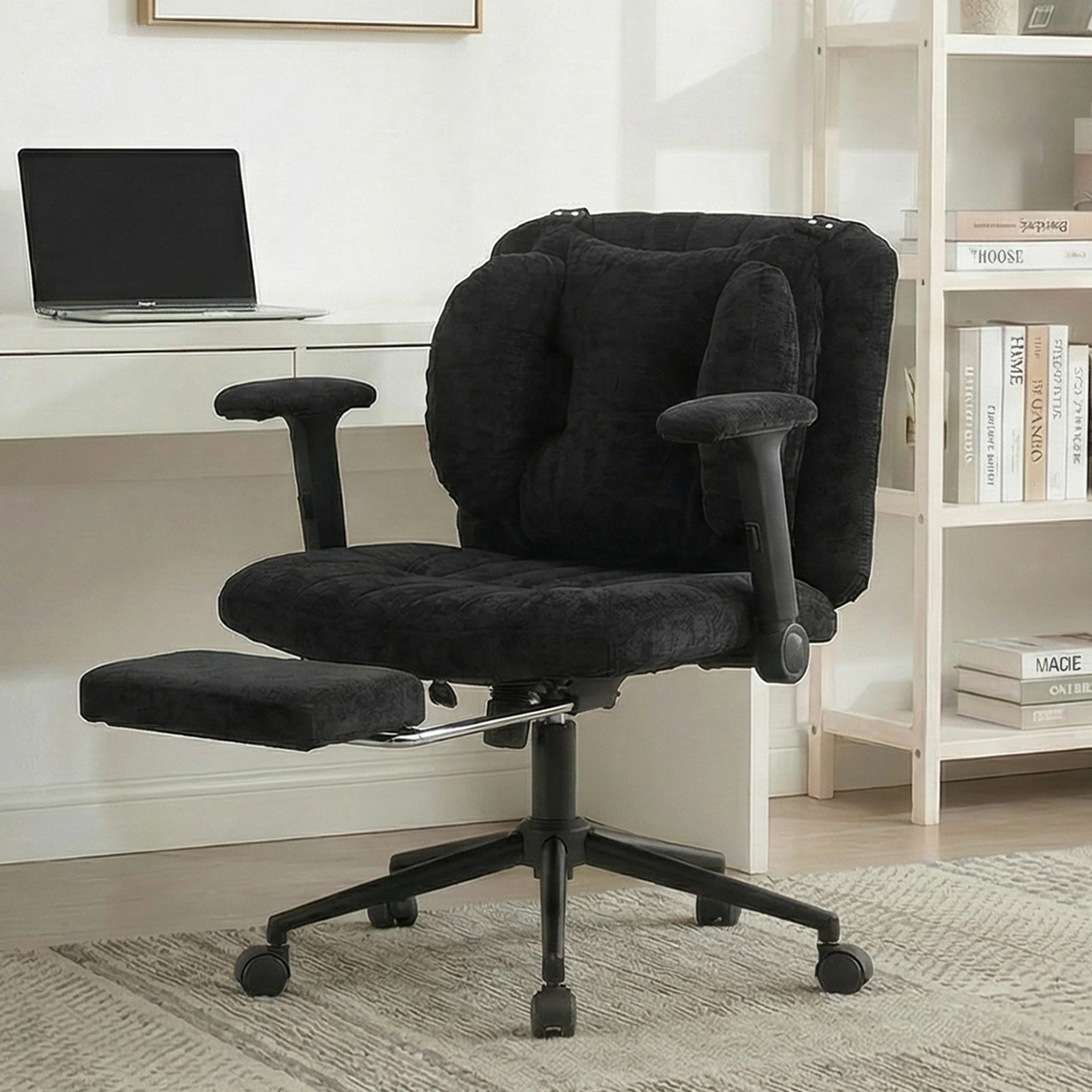 Gaming Office Chair with Footrest, Height Adjustable Swivel Desk Chair with Armrests & Casters, Black