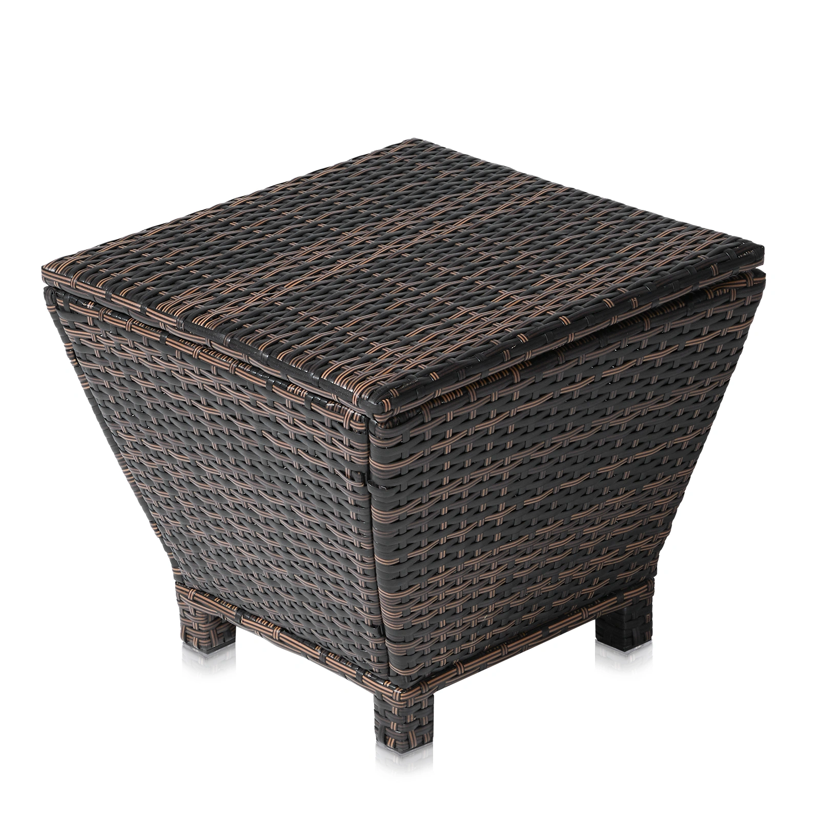 Outdoor PE Wicker Side Table with Storage, Small Patio Storage Bin Container for Hose Cushion Towel, Brown view 22