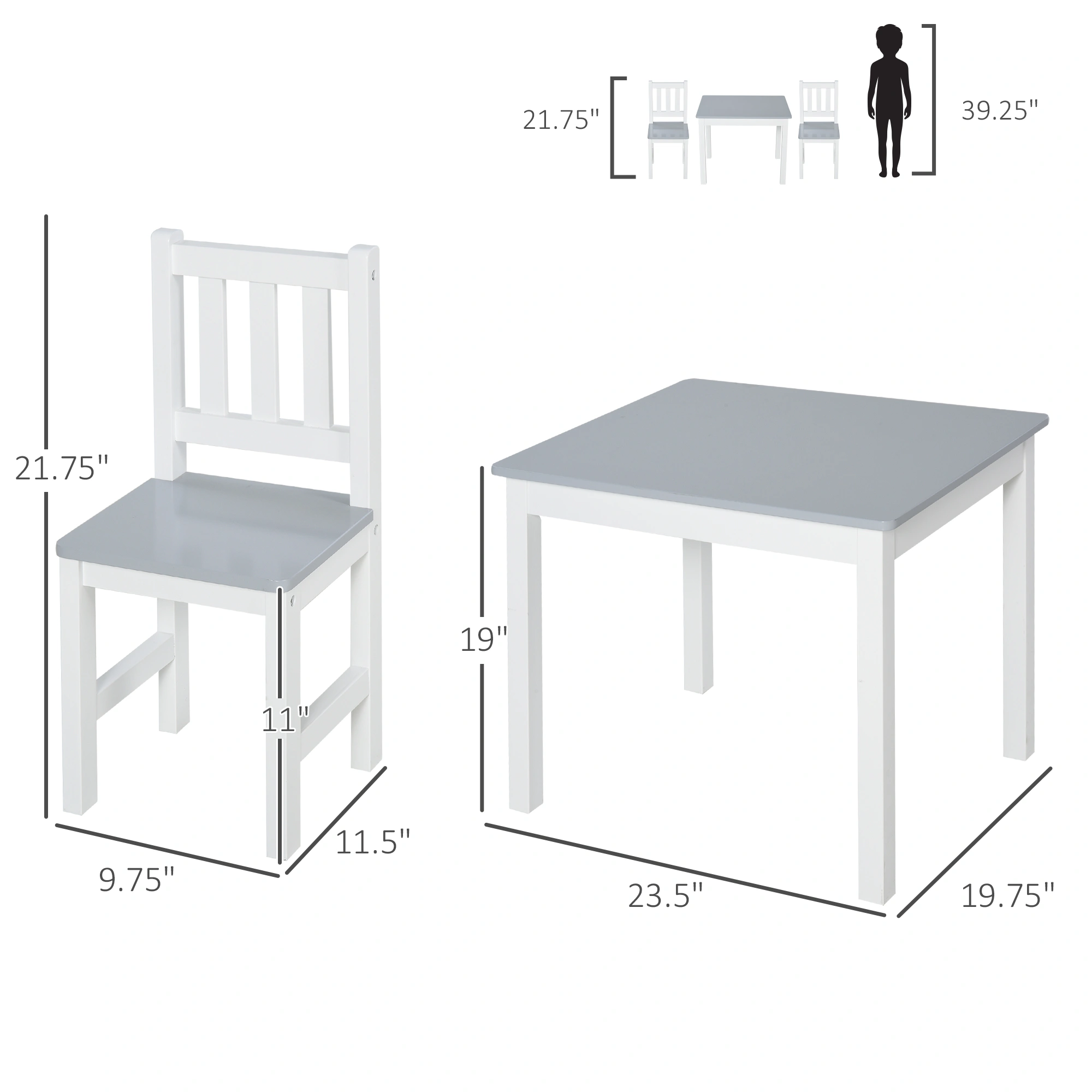 Kids Desk and Chair Set, Adjustable Height Study Table and Seat for Toddlers, Wooden Writing Workspace for Children view 2