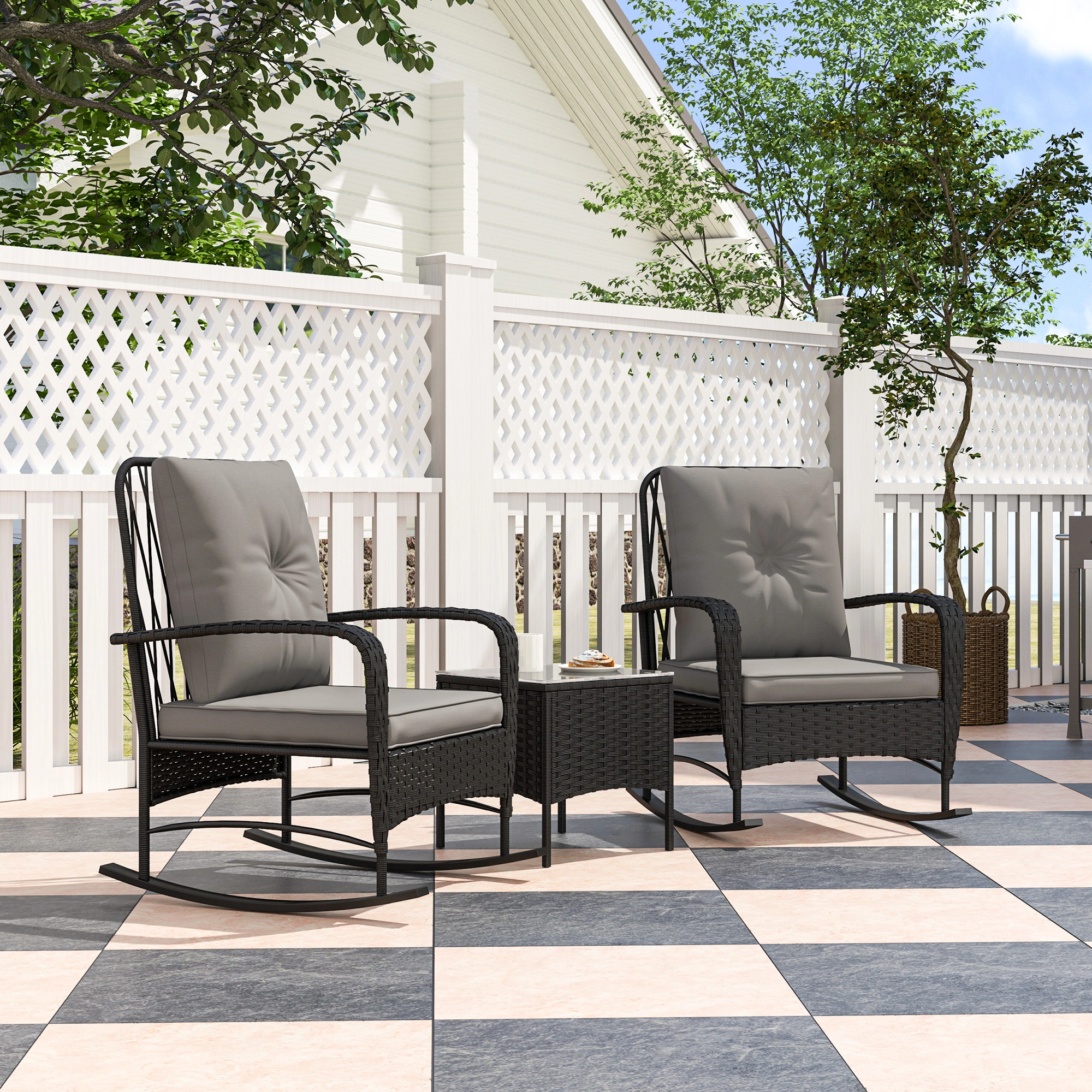 Outdoor Patio Furniture Set - 4 Piece Resin Wicker Conversation Seating with Cushions
