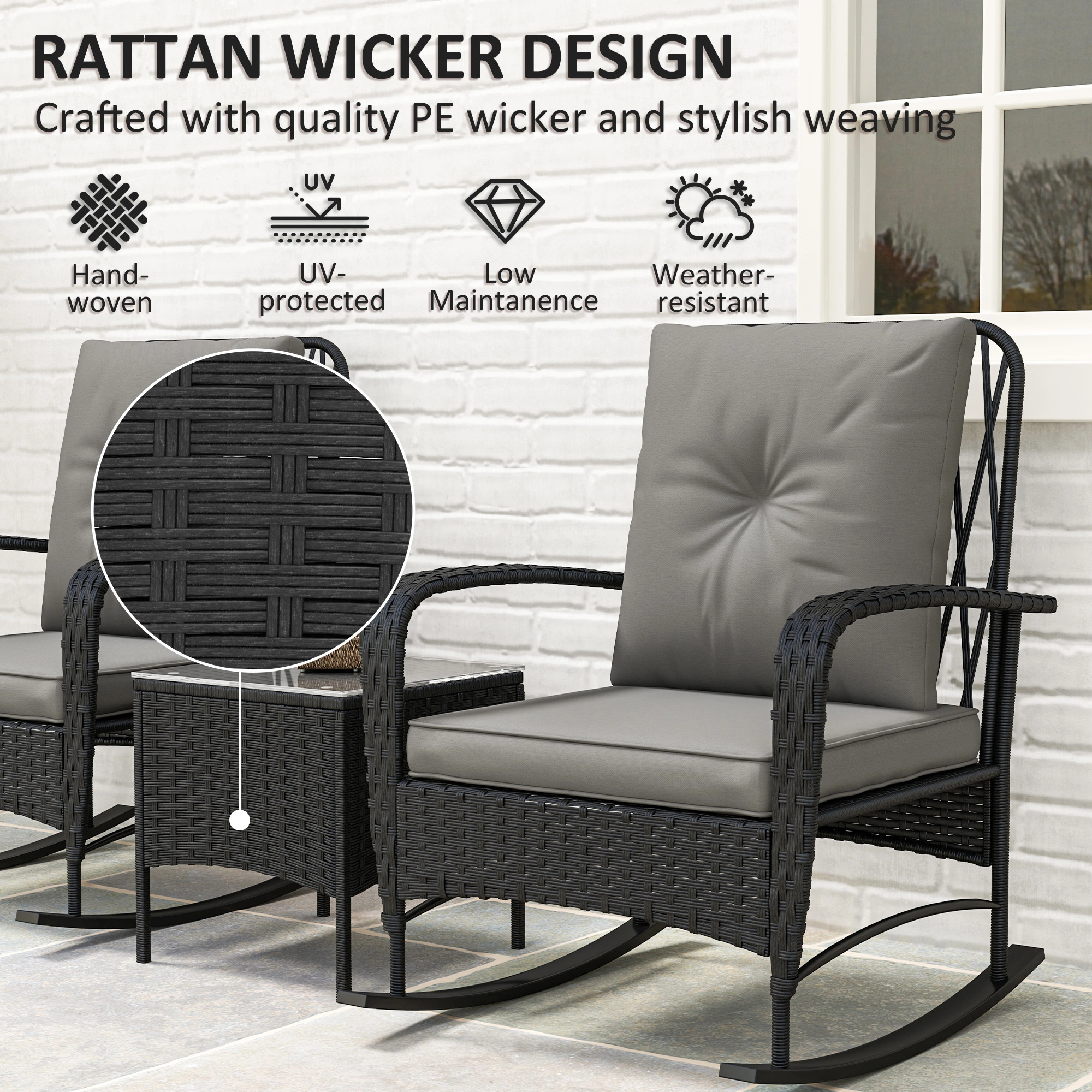 Outdoor Patio Furniture Set - 4 Piece Resin Wicker Conversation Seating with Cushions view 2