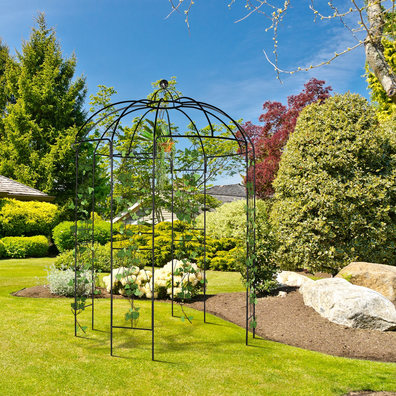 207*207*270cm Courtyard Wrought Iron Gazebo Iron Arch Black view 10