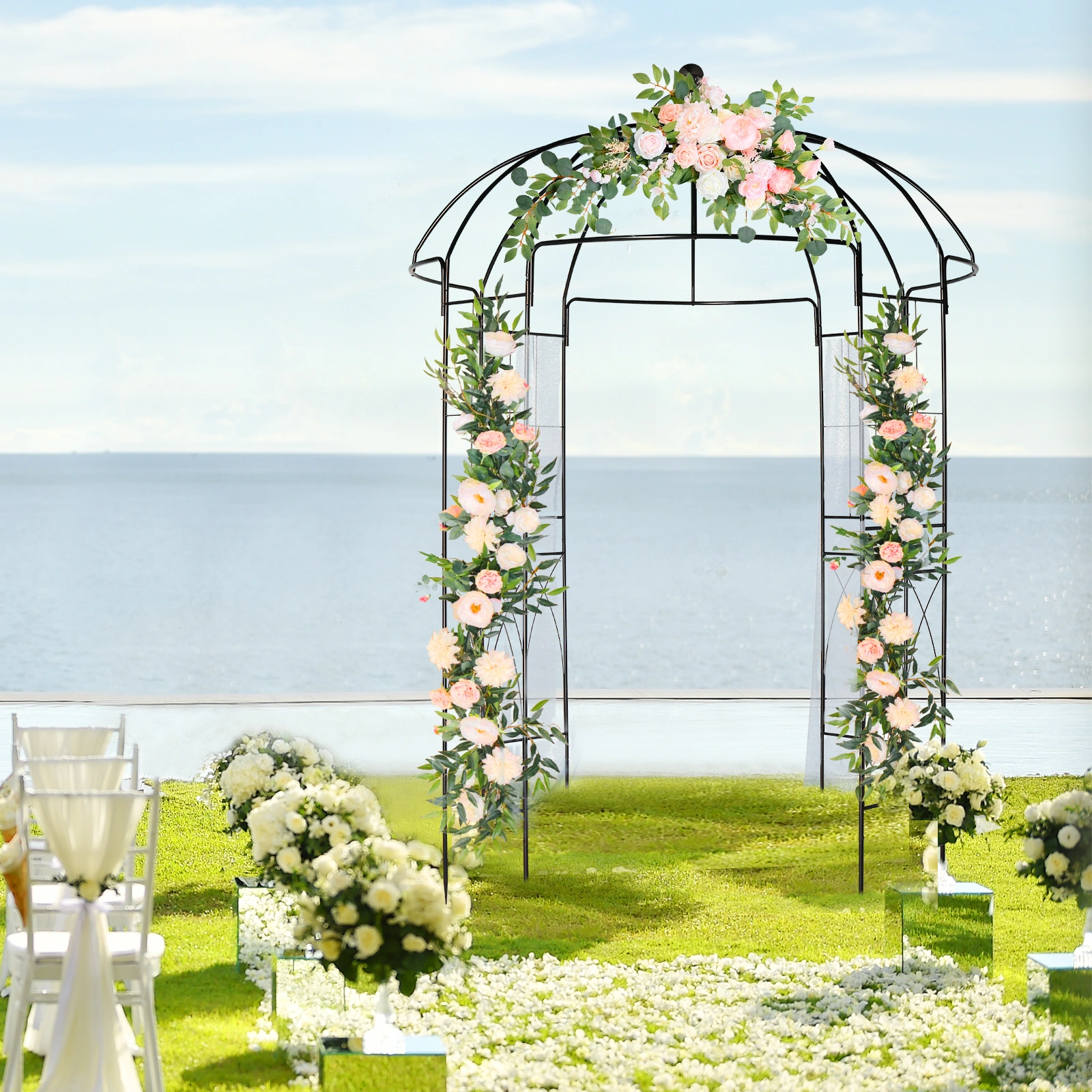 207*207*270cm Courtyard Wrought Iron Gazebo Iron Arch Black view 15