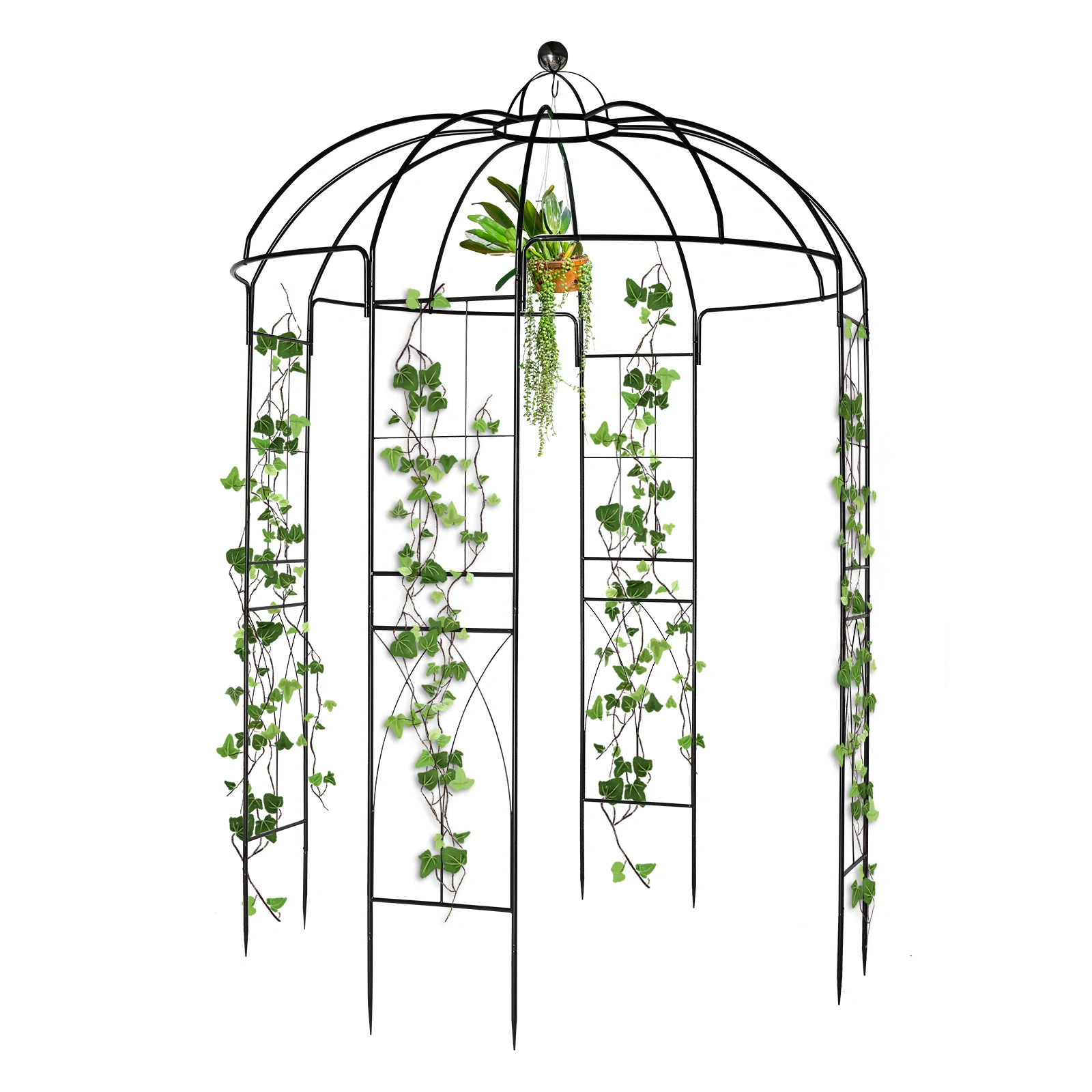 207*207*270cm Courtyard Wrought Iron Gazebo Iron Arch Black view 2
