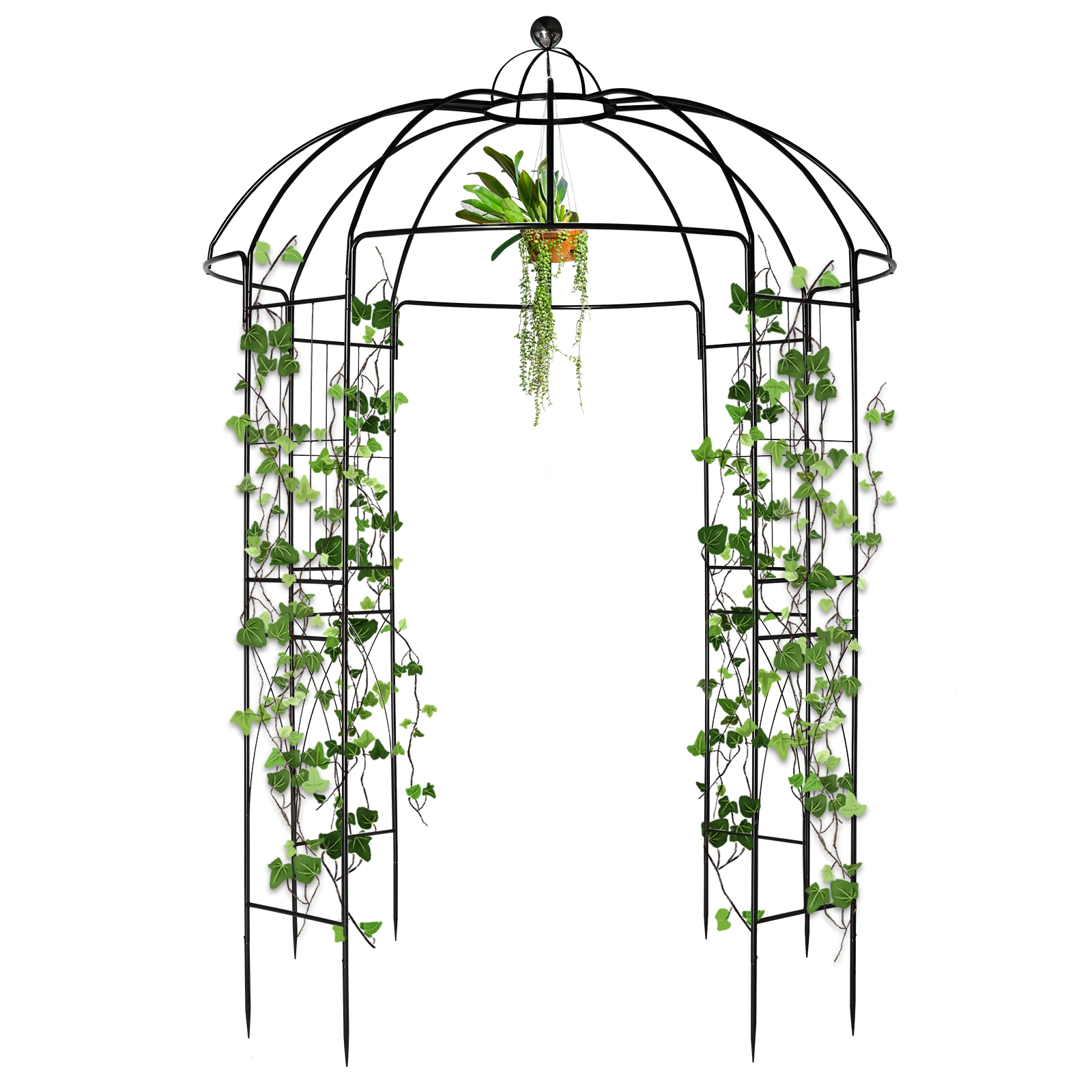 207*207*270cm Courtyard Wrought Iron Gazebo Iron Arch Black view 8