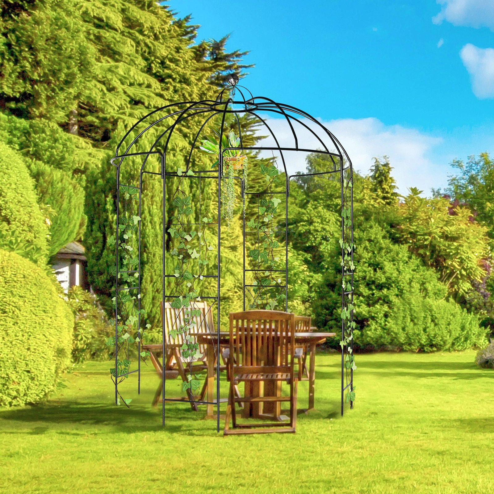 207*207*270cm Courtyard Wrought Iron Gazebo Iron Arch Black view 9