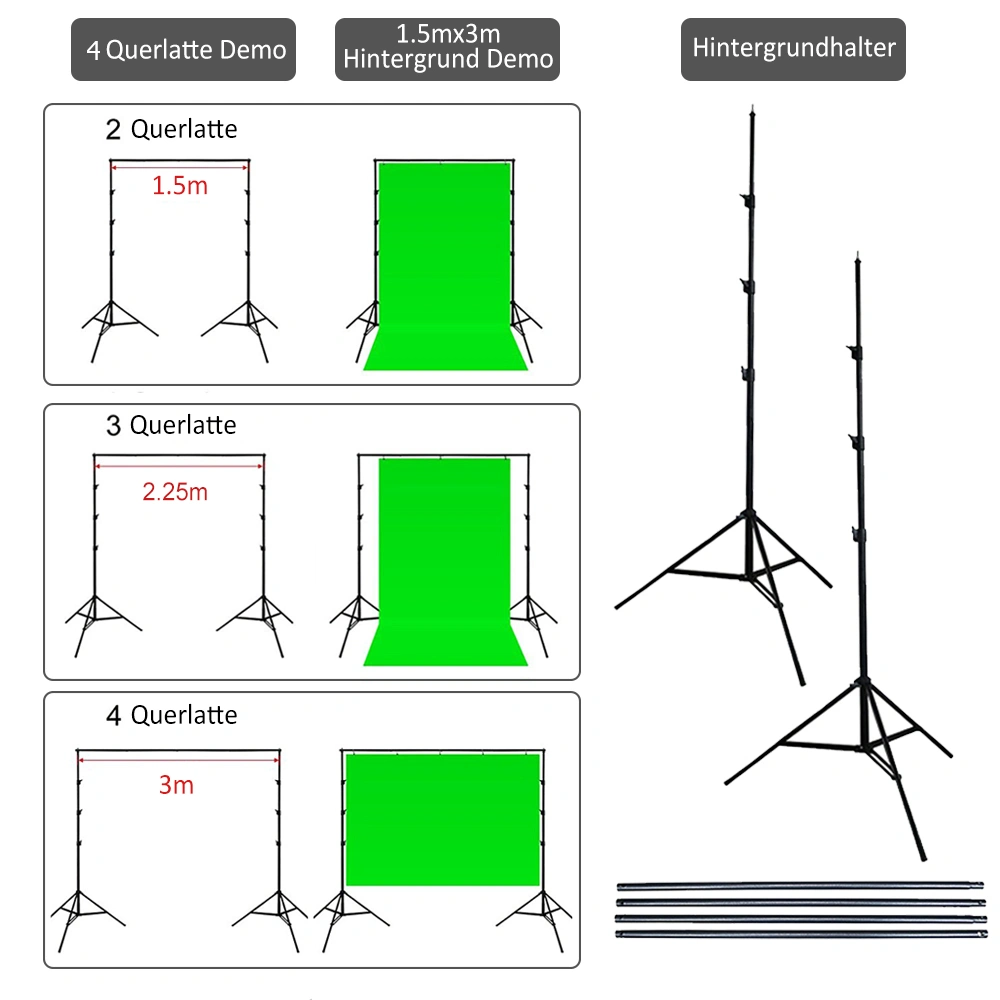 3x Background Backdrop Holder Set, 2m x 3m Wall Photo Stand Clamps, 3-Pack Backdrop Support Kit view 2