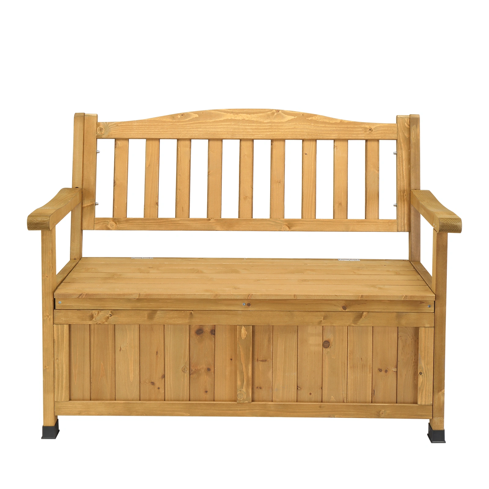 Outdoor Wooden Storage Bench, Large Deck Box with Seating & Armrest, Patio Organizer Loveseat for Garden Porch Deck Backyard Poolside view 4
