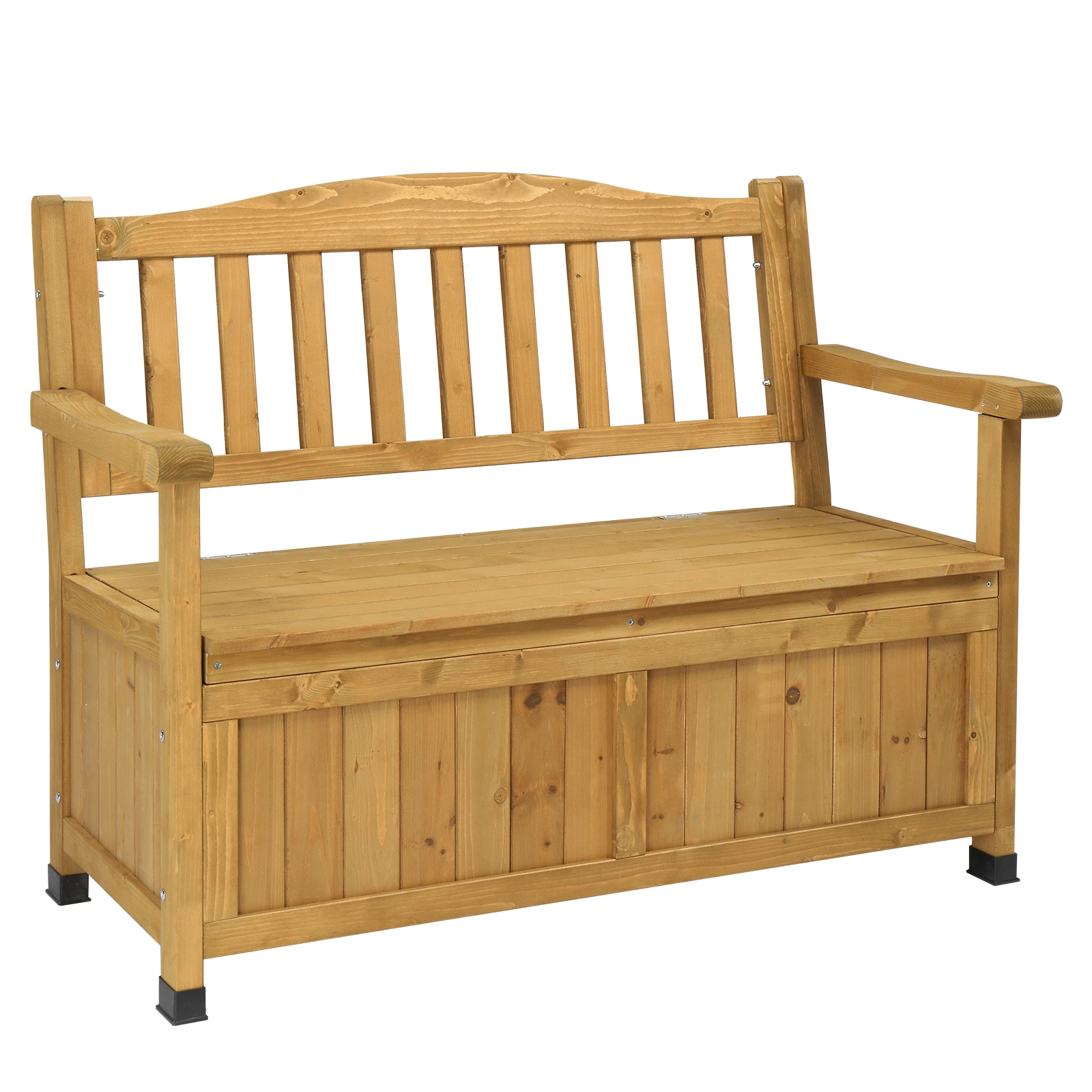 Outdoor Wooden Storage Bench, Large Deck Box with Seating & Armrest, Patio Organizer Loveseat for Garden Porch Deck Backyard Poolside view 7
