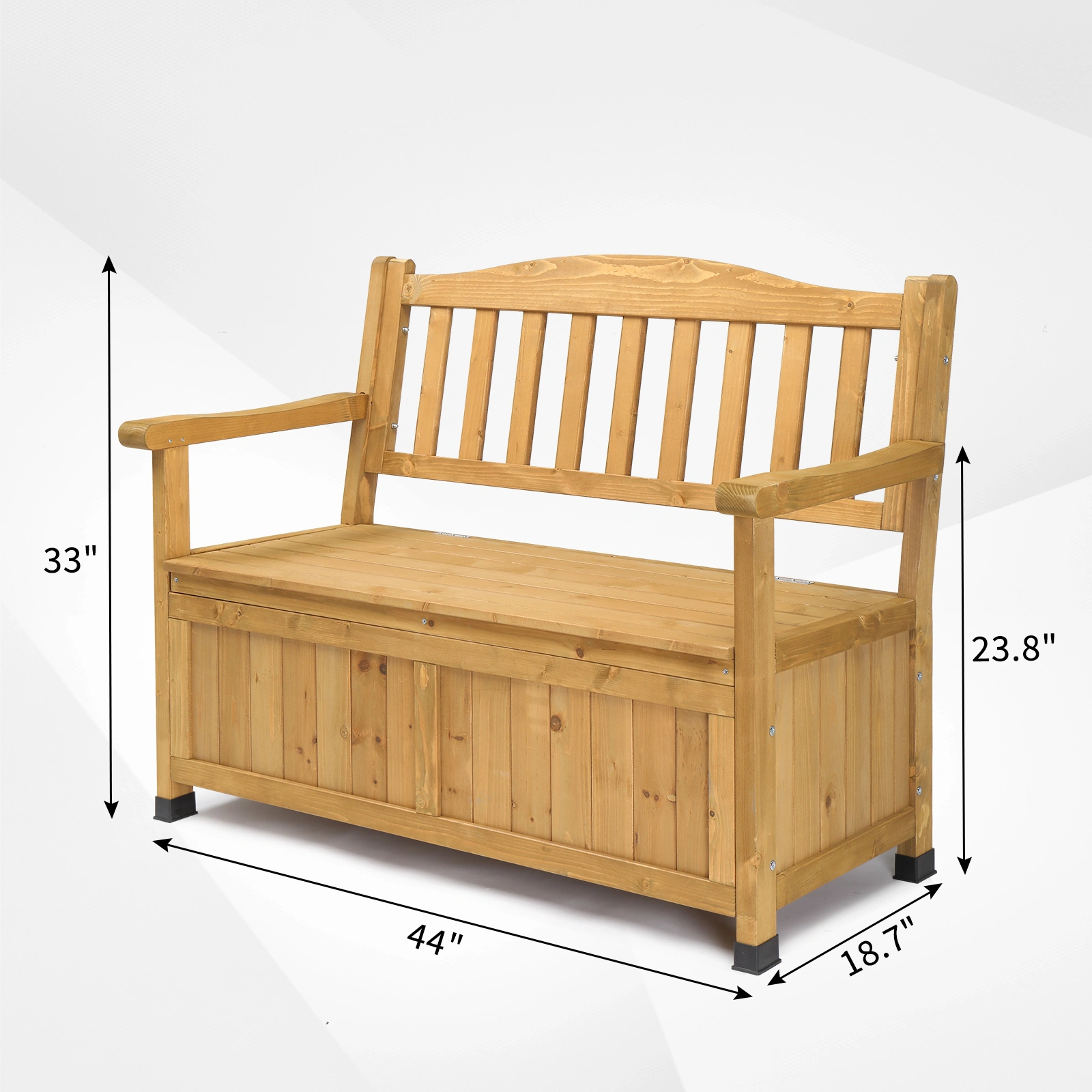 Outdoor Wooden Storage Bench, Large Deck Box with Seating & Armrest, Patio Organizer Loveseat for Garden Porch Deck Backyard Poolside view 8