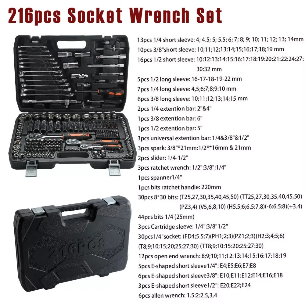 216PC Socket Wrench Set 1/4 3/8 1/2 Inch Drive Ratchet Spanner Mechanic Tool Kit view 2