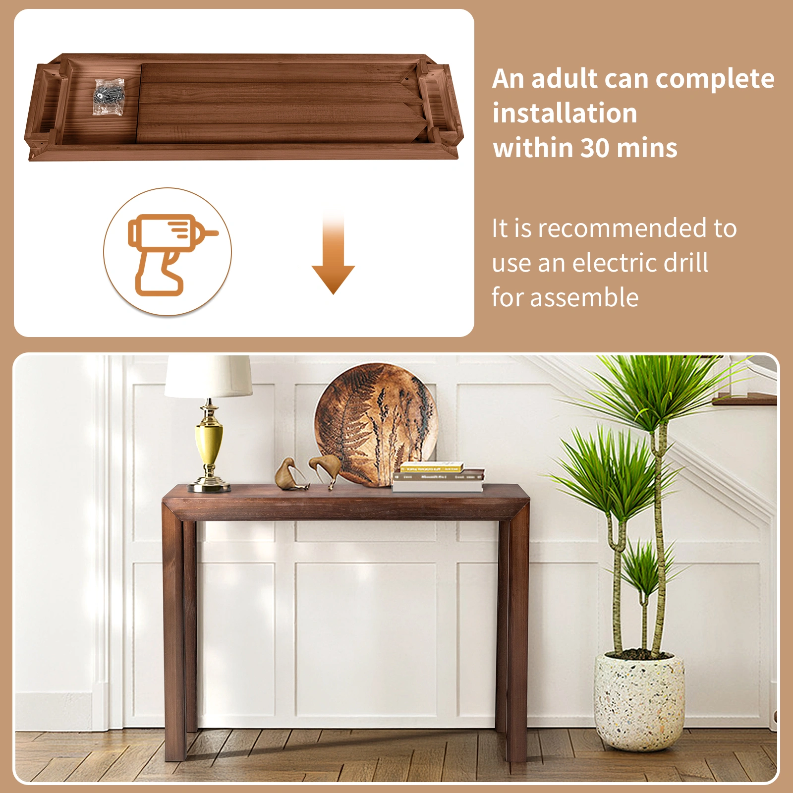 46 inch Pinewood Entryway Table, Console Table Entrance Table, Narrow Sofa Table for Living Room Entryway Hallway, Walnut view 3