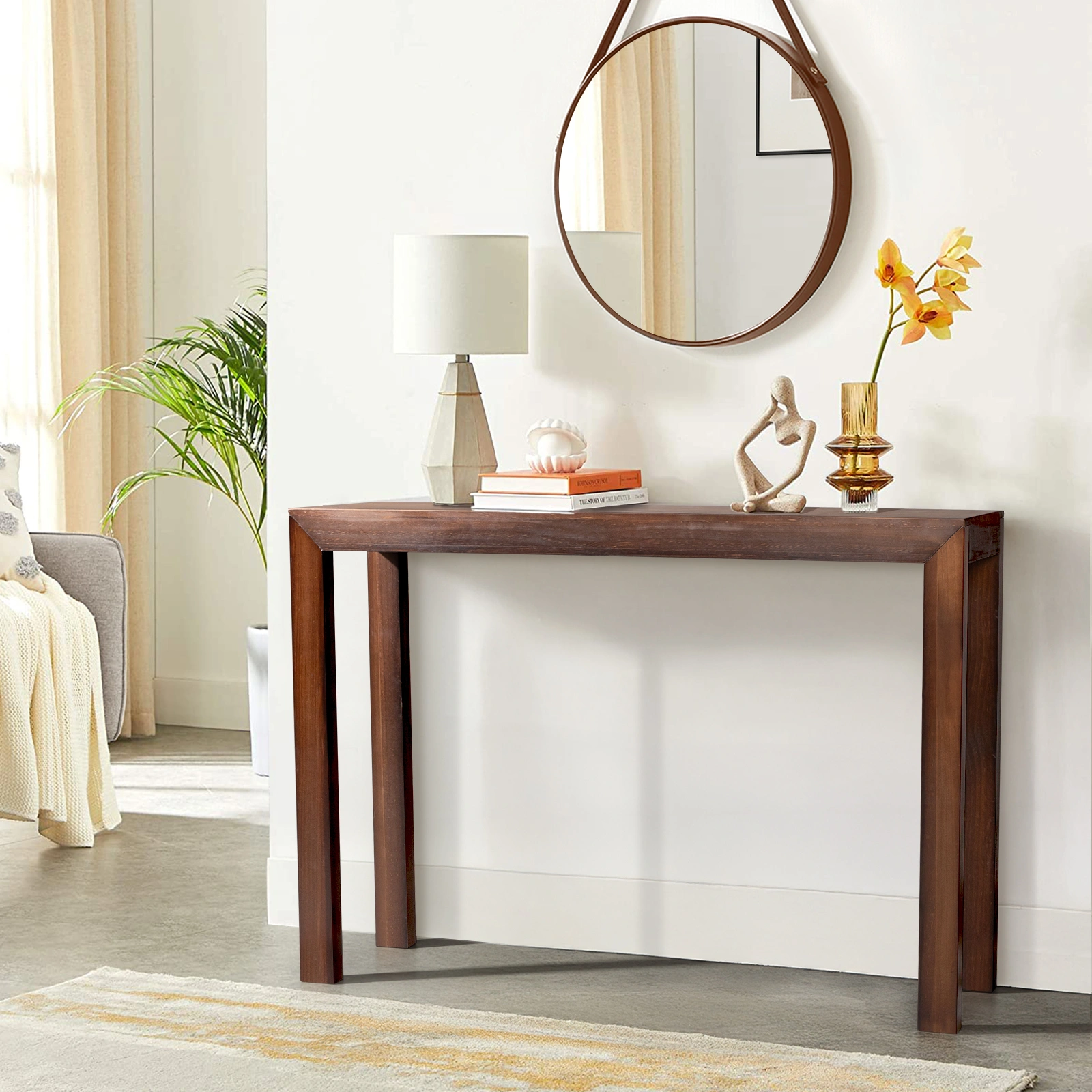 46 inch Pinewood Entryway Table, Console Table Entrance Table, Narrow Sofa Table for Living Room Entryway Hallway, Walnut view 6