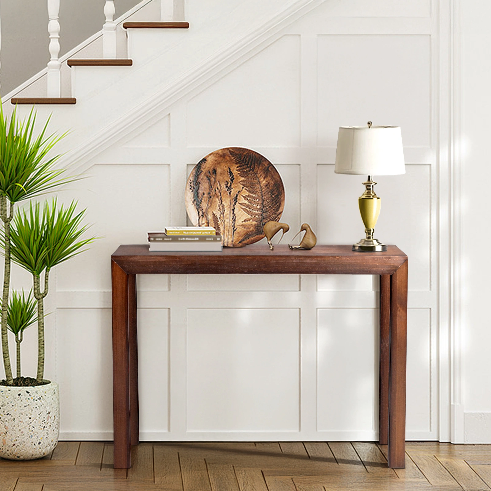 46 inch Pinewood Entryway Table, Console Table Entrance Table, Narrow Sofa Table for Living Room Entryway Hallway, Walnut view 7
