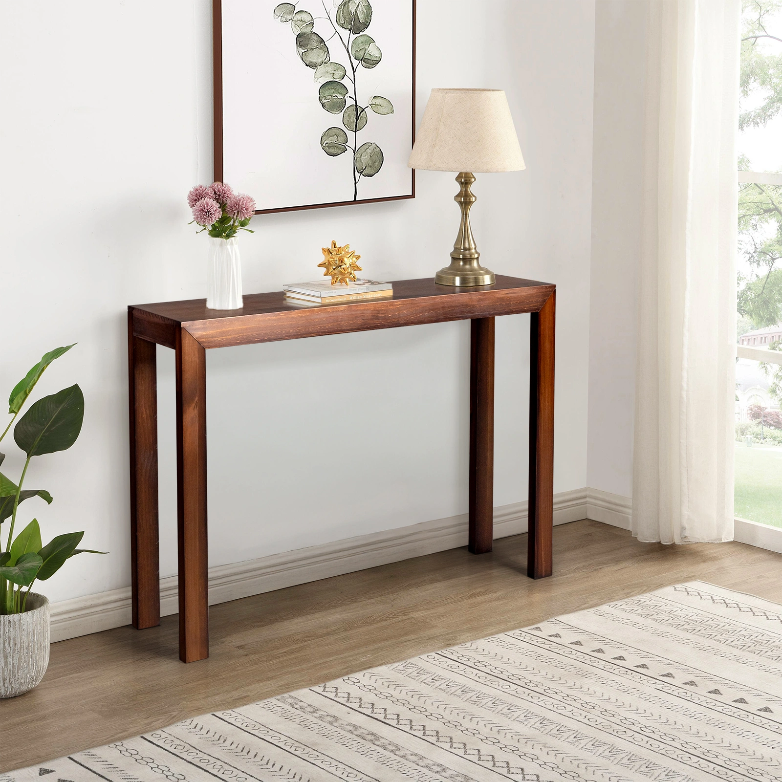 46 inch Pinewood Entryway Table, Console Table Entrance Table, Narrow Sofa Table for Living Room Entryway Hallway, Walnut view 8