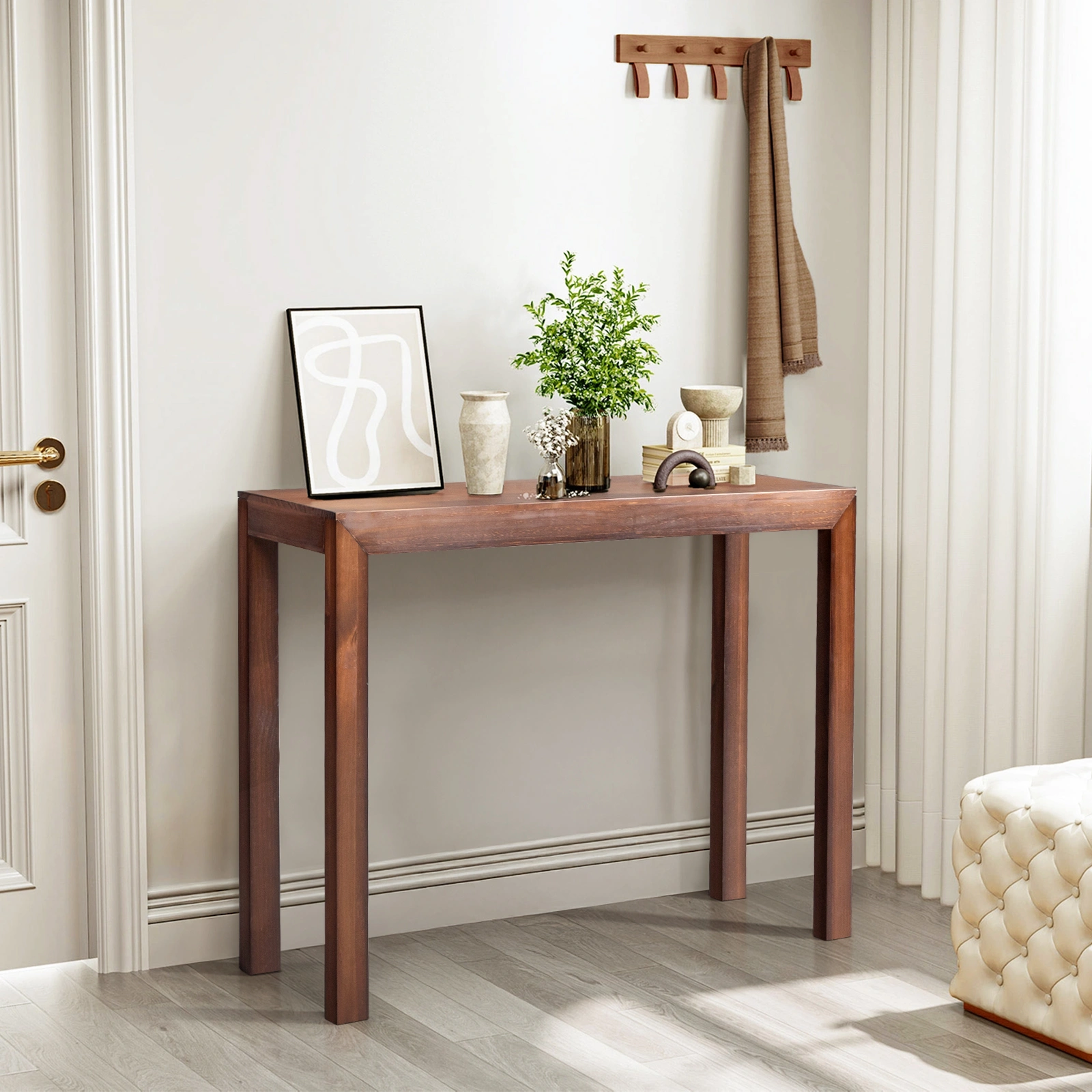 46 inch Pinewood Entryway Table, Console Table Entrance Table, Narrow Sofa Table for Living Room Entryway Hallway, Walnut view 9