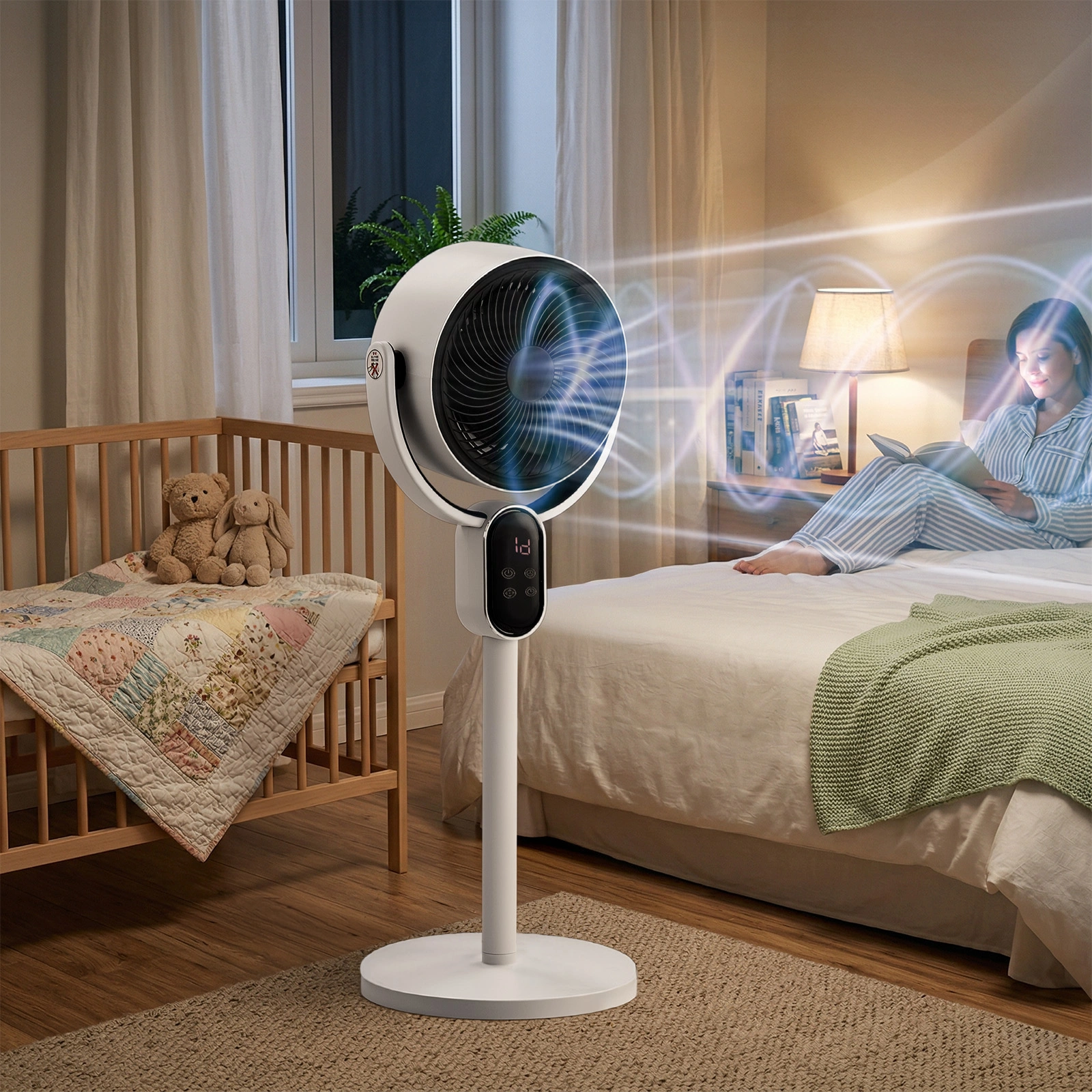 US Standard FKYT-L18XH5R Circulation Fan, 110V 40W, 2-in-1 Air Circulator Fan with Remote Control, ABS Housing, Copper-clad Aluminum Motor, Black & White, 3 Speed Levels, 12H Timer, Manual Vertical Adjustment, Automatic Horizontal Oscillation, LED Di view 10