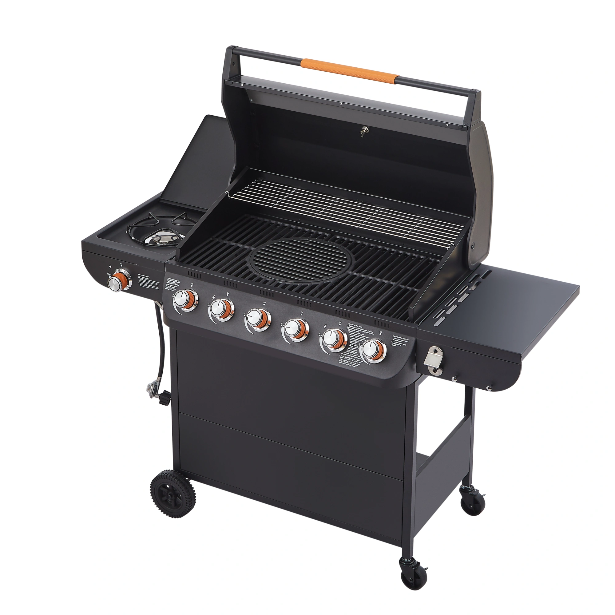 6 Burner Propane Gas Grill 72000 BTU Stainless Steel BBQ with Side Burner, Cast Iron Grates, Side Tables for Outdoor Patio Backyard view 10