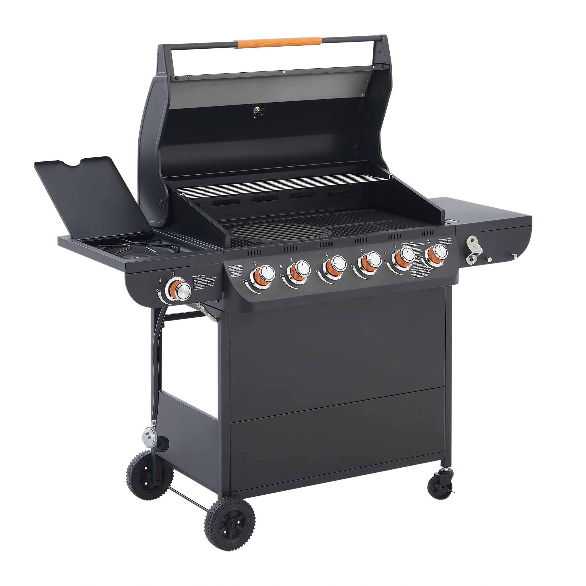 6 Burner Propane Gas Grill 72000 BTU Stainless Steel BBQ with Side Burner, Cast Iron Grates, Side Tables for Outdoor Patio Backyard view 11