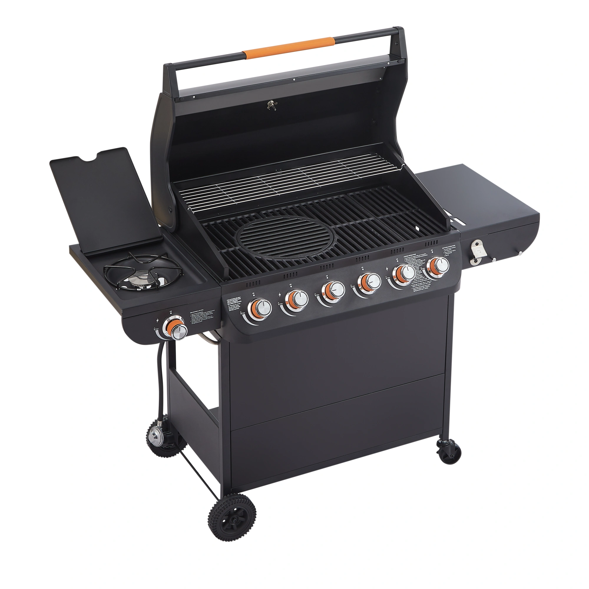 6 Burner Propane Gas Grill 72000 BTU Stainless Steel BBQ with Side Burner, Cast Iron Grates, Side Tables for Outdoor Patio Backyard view 15