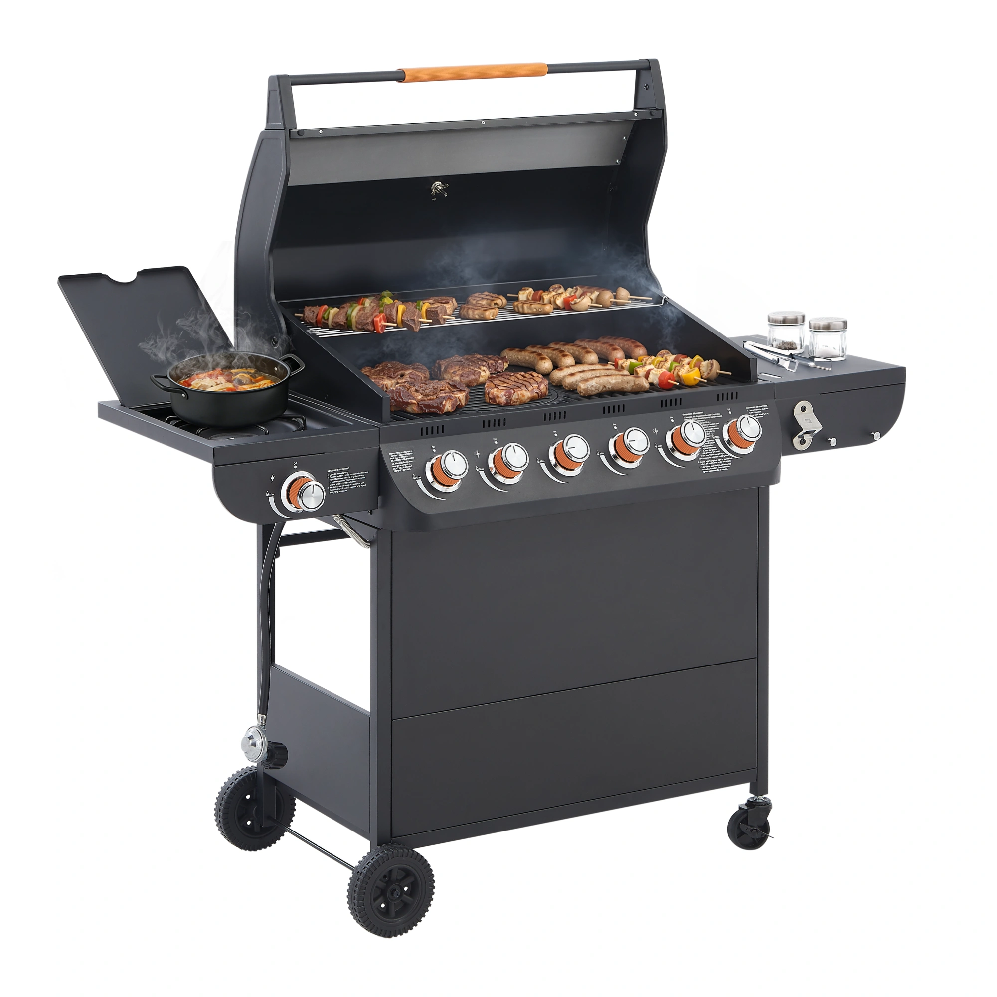 6 Burner Propane Gas Grill 72000 BTU Stainless Steel BBQ with Side Burner, Cast Iron Grates, Side Tables for Outdoor Patio Backyard view 7