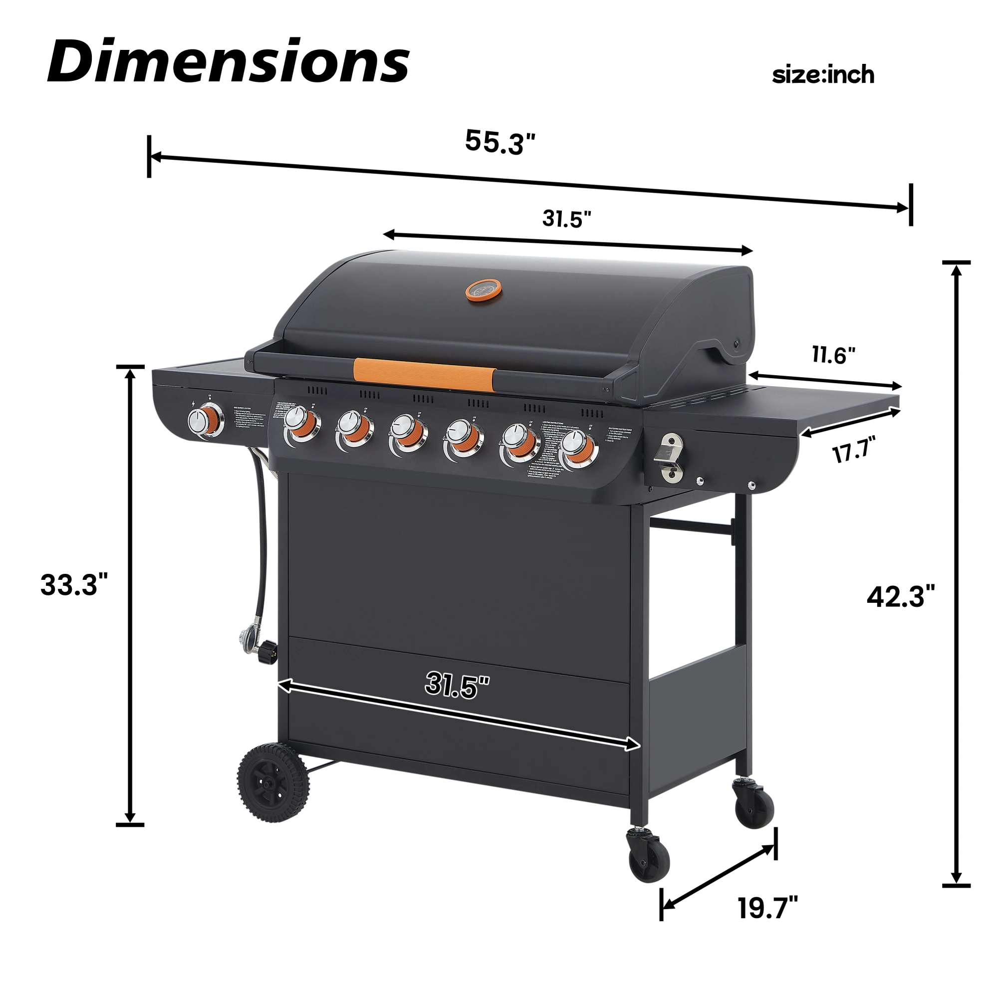 6 Burner Propane Gas Grill 72000 BTU Stainless Steel BBQ with Side Burner, Cast Iron Grates, Side Tables for Outdoor Patio Backyard view 8
