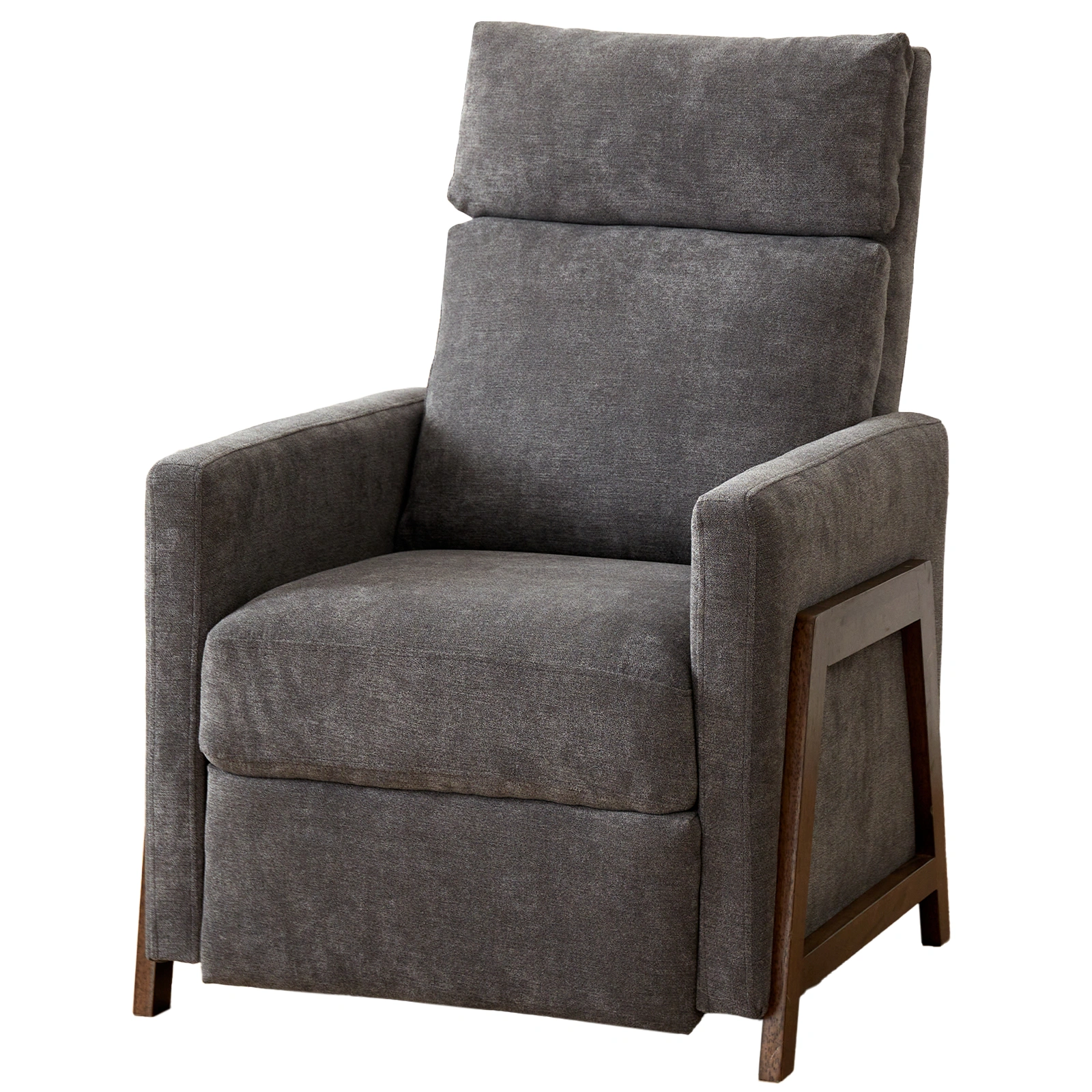 Grey Recliner Armchair with Adjustable Leg Rest Snow Wool Upholstered Padded Single Reclining Chair for Living Room Bedroom Home Theater