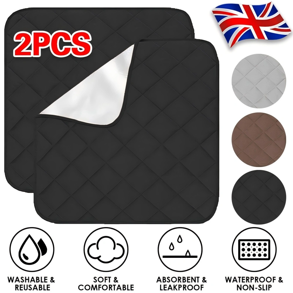 2x Waterproof Chair Seat Pads Non-Slip Washable Absorbent Incontinence Protector Black