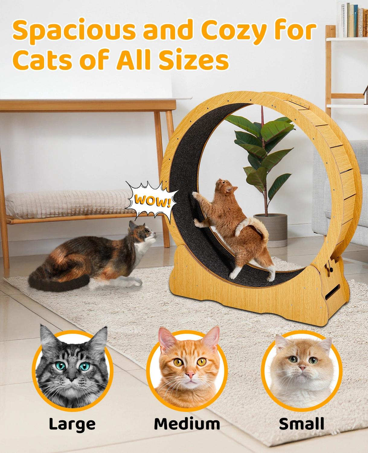 Cat Wheel Exerciser for Indoor Cats, 43.3-inch Large Cat Exercise Wheel for Running Silent, Cat Treadmill with Safety Lock for Cat's Fitness and Health, Natural Wood view 10