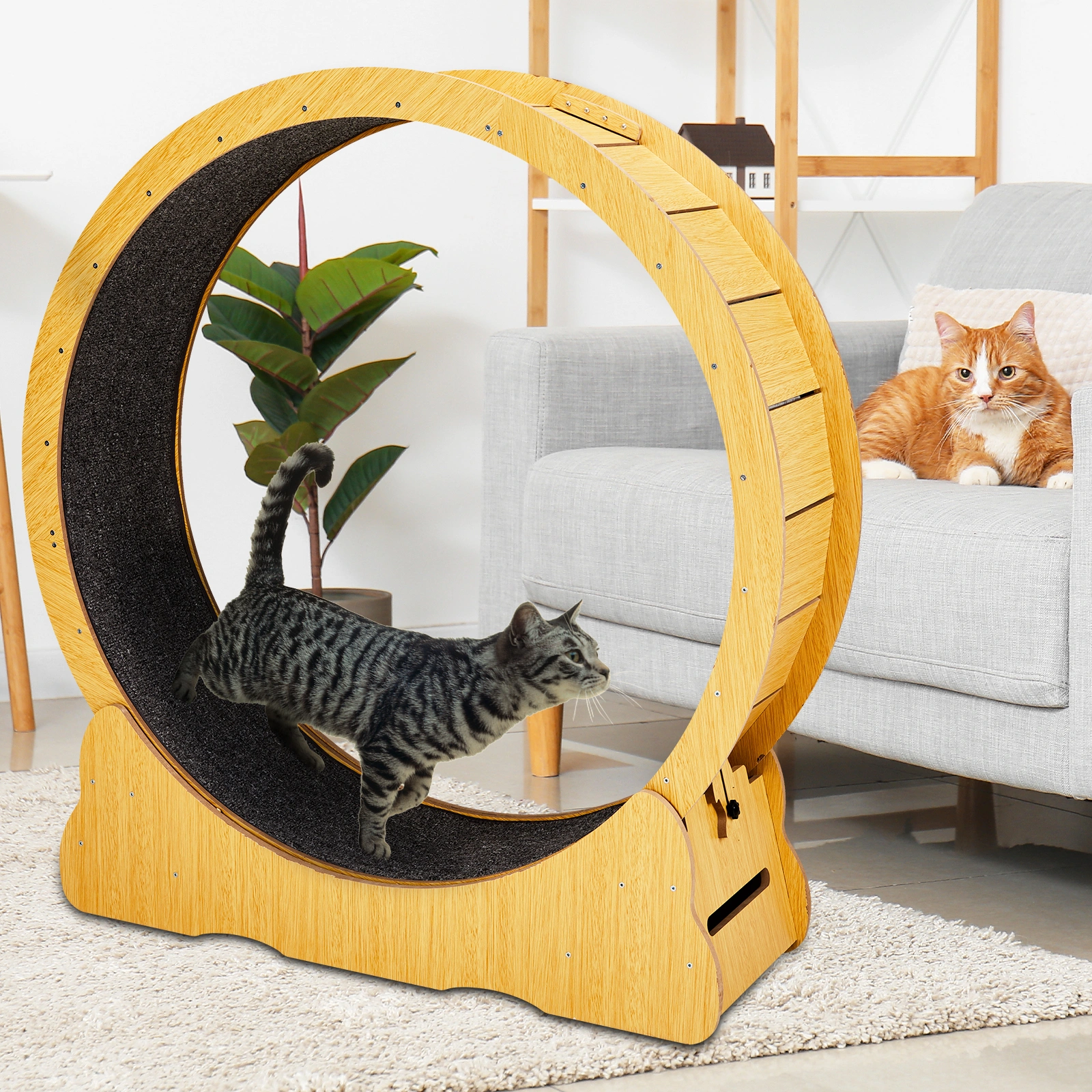 Cat Wheel Exerciser for Indoor Cats, 43.3-inch Large Cat Exercise Wheel for Running Silent, Cat Treadmill with Safety Lock for Cat's Fitness and Health, Natural Wood view 8