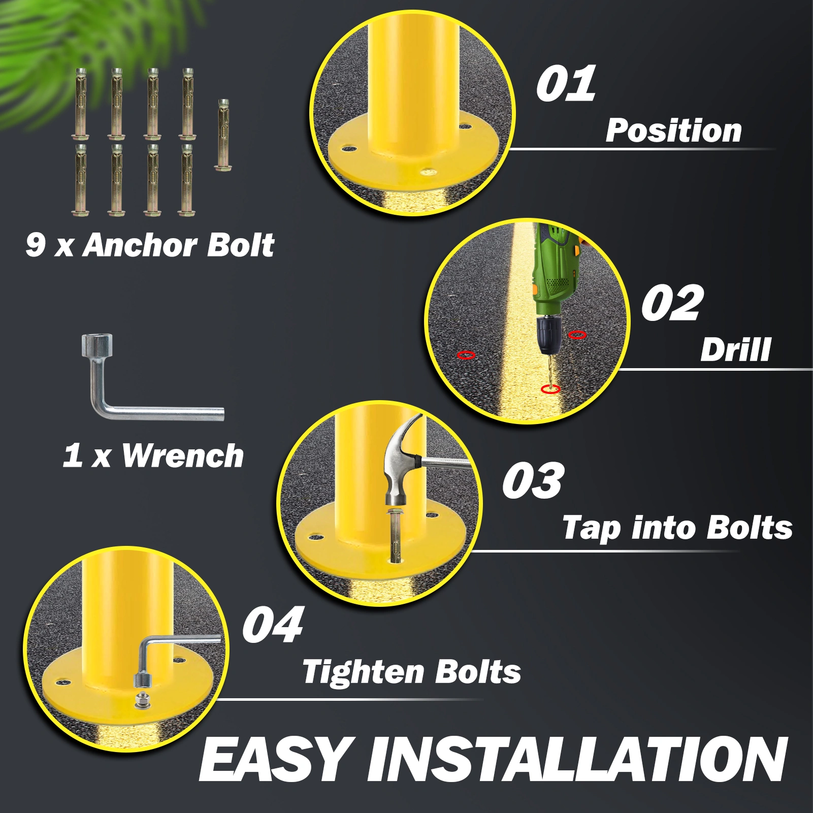 6PCS Yellow Steel Bollards 36" H x 3.5" Diameter, Powder Coated Safety Parking Barrier Post for Traffic Control Zones view 3