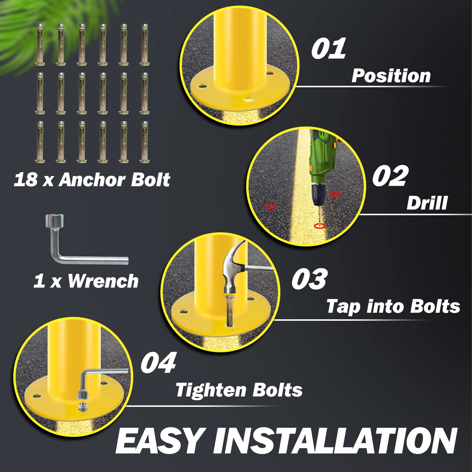 6PCS Yellow Steel Bollards 36" H x 3.5" Diameter, Powder Coated Safety Parking Barrier Post for Traffic Control Zones view 5