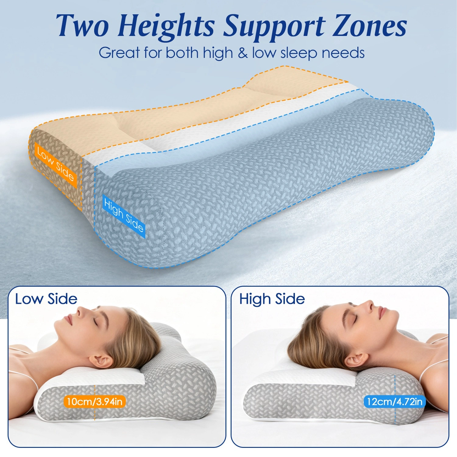 Dual Zone Support Bed Pillow with Ear Cutout - Ergonomic Side Sleeper Pillow, Breathable Mesh Cover, Down Alternative Fiber Fill for Home Bedroom Use view 4